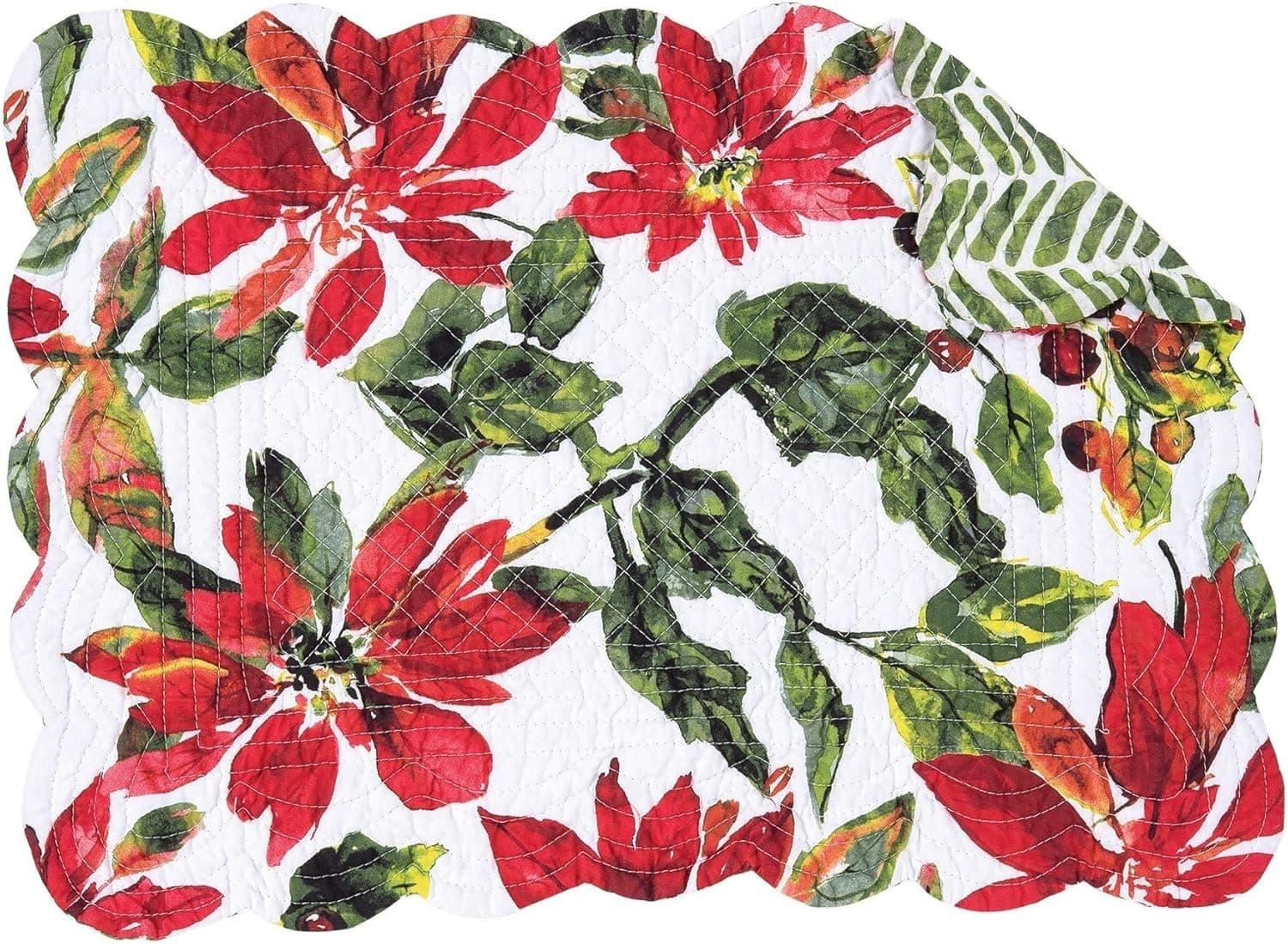 C&F Home Poinsettia Berries Placemat Single Rectangular Placemat Red