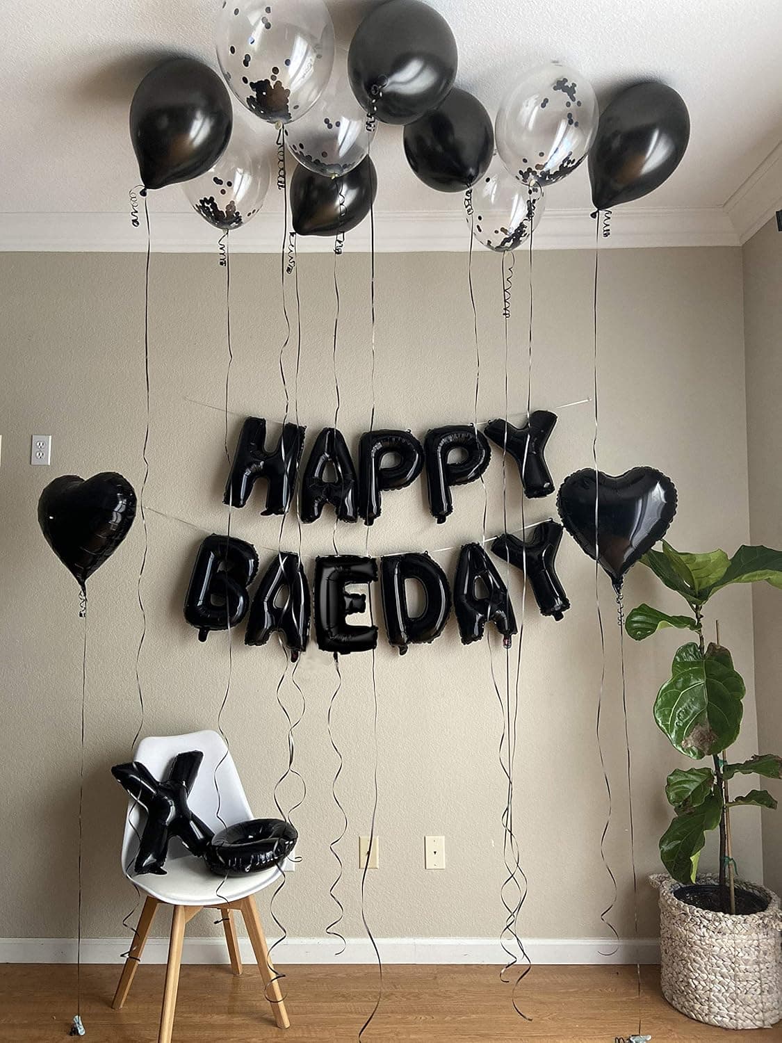 Happy BAEDAY Black Balloon Kit | Valentines Day Balloons | Anniversary Decorations | Best Black Balloons For Him | 16" XO Letter Balloons | Foil & Confetti Balloons | Black Heard Balloons
