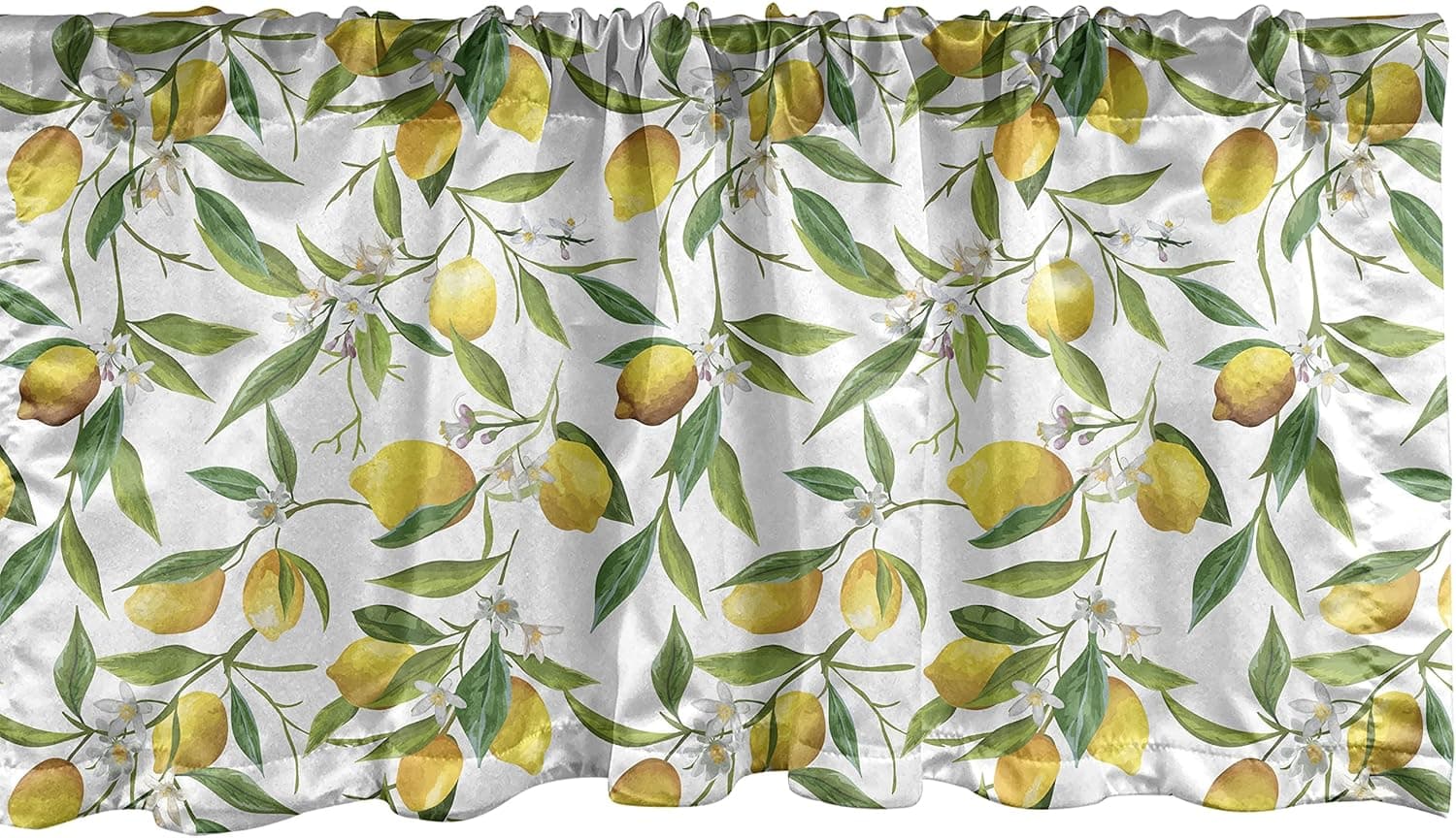 Ambesonne Nature Window Valance, Flowering Lemon Woody Plant Romance Habitat Citrus Fresh Background, Curtain Valance for Kitchen Bedroom Decor with Rod Pocket, 54" X 18", Fern Green