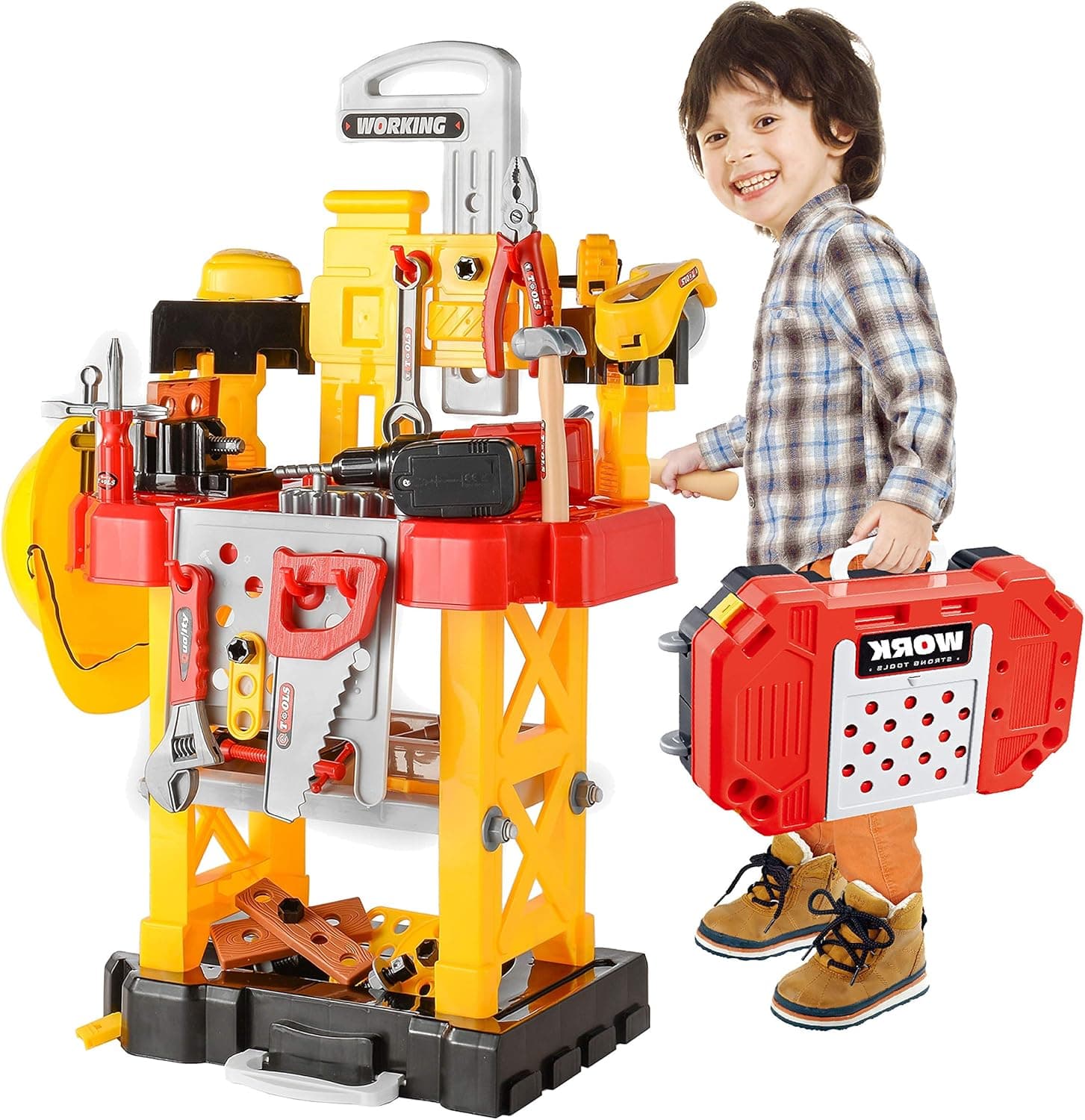 Toy Choi's Toy Construction Set, 83 Pieces Transformable Toy Workbench, Kids Tools Set for Boys & Girls, Toddler Tool Bench with Electric Drill, Educational Pretend Play Gift Toddler Tools Age 2-4