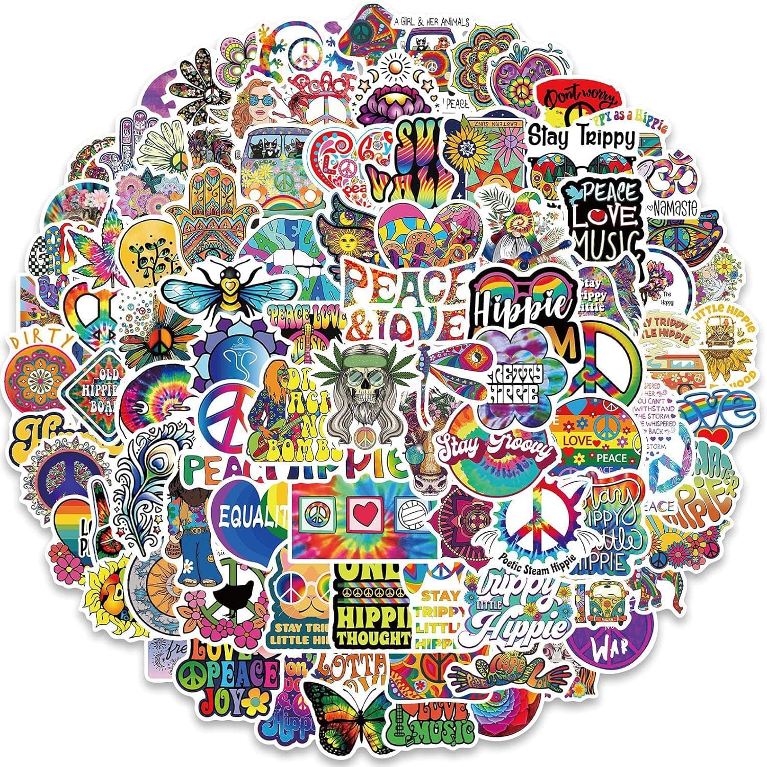 STICKERBEATS 100 PCS Indie Aesthetic Stickers for Kids, Cool Hippie Peach Love Vinyl Decals for Teen Girls, Y2k Kidcore Adult, Decor Gifts for Room Hydroflasks Water Bottle Laptop Skateboard Guitar