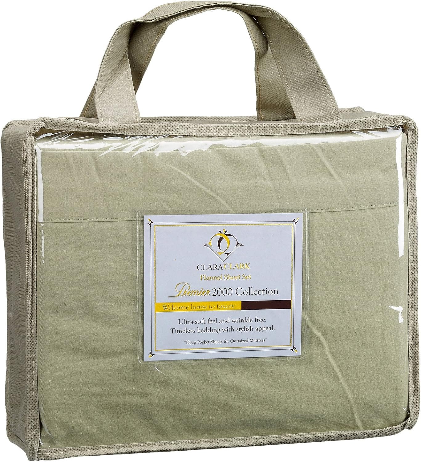 Clara Clark Premier 2000 Collection Microfiber Flannel Bed Sheet Set, Queen Size, Sage Green