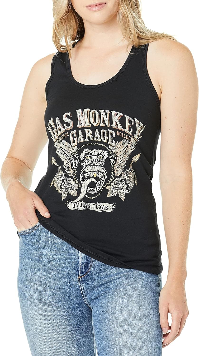 Gas Monkey Garage Women's Rebel Rose Junior's Racerback Tank Tops