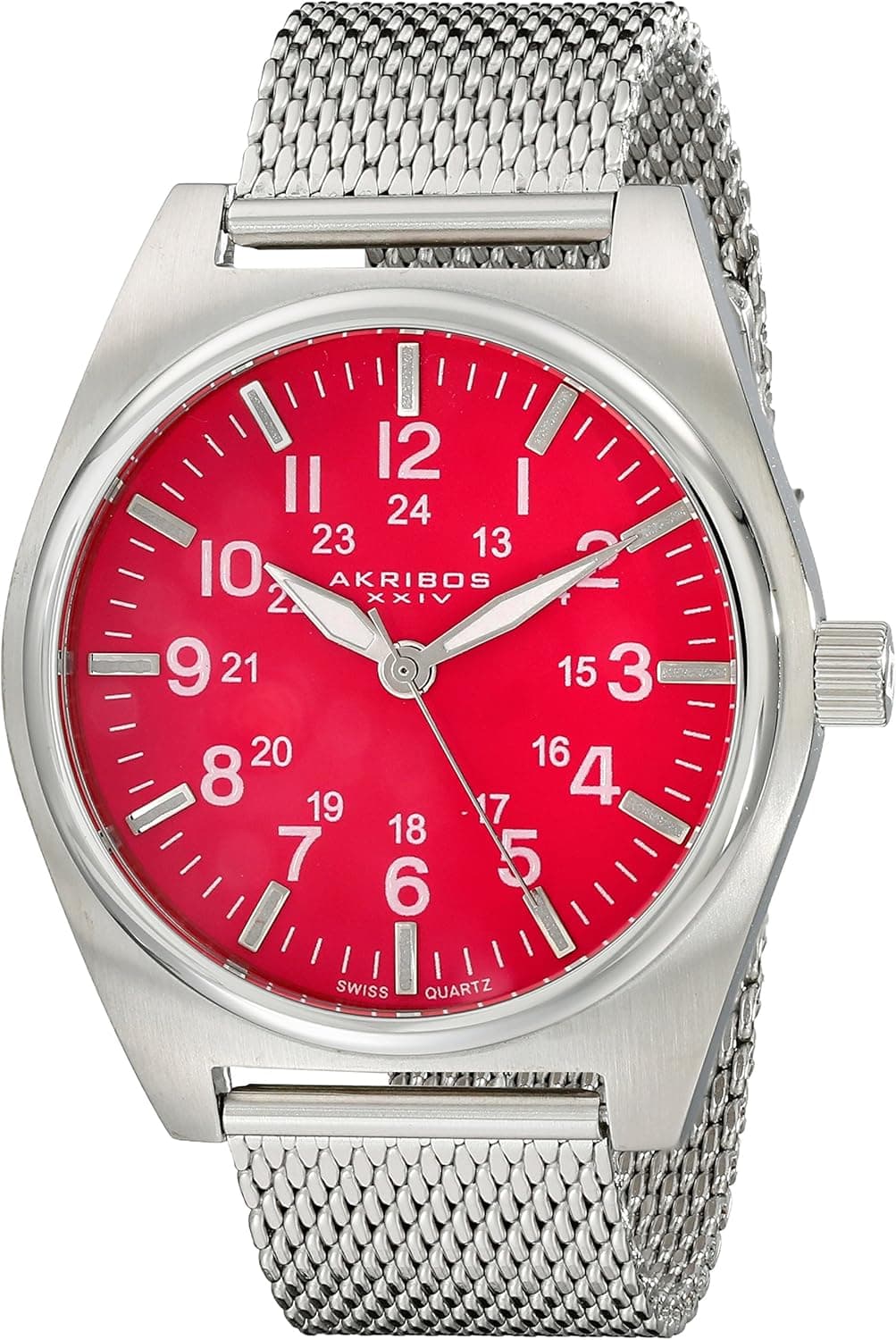 Akribos XXIV Men's AK729RD Essential Stainless Steel Watch with Mesh Bracelet