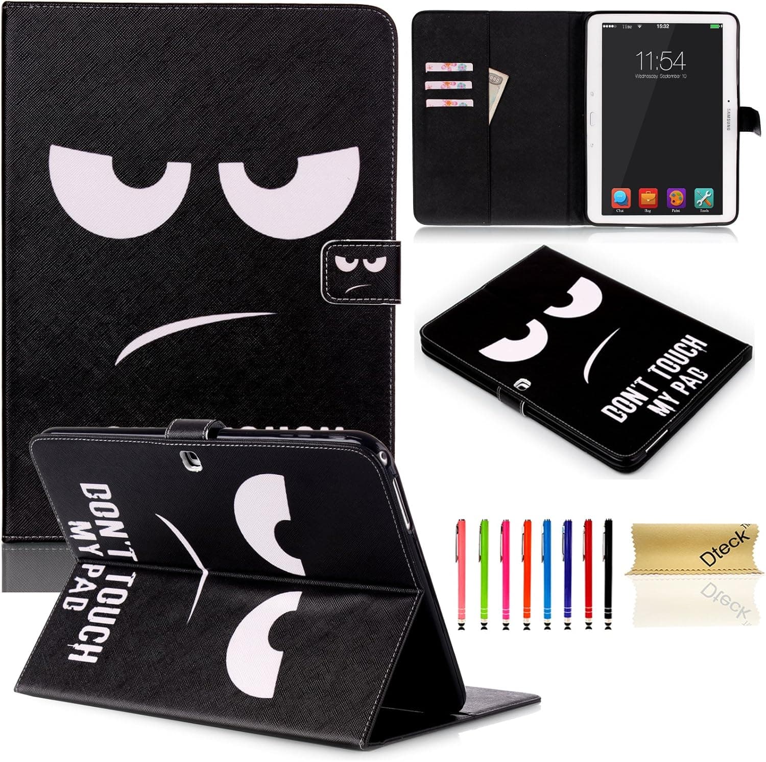 Dteck Tab 4 10.1 Case, (TM) Cartoon Cute Pattern Flip Stand Cover Magnetic Closure Smart Wallet Case[Card Slots][Auto Wake/Sleep Function] for Samsung Galaxy SM-T530/SM-T531 (02 Don't Touch My Pad)