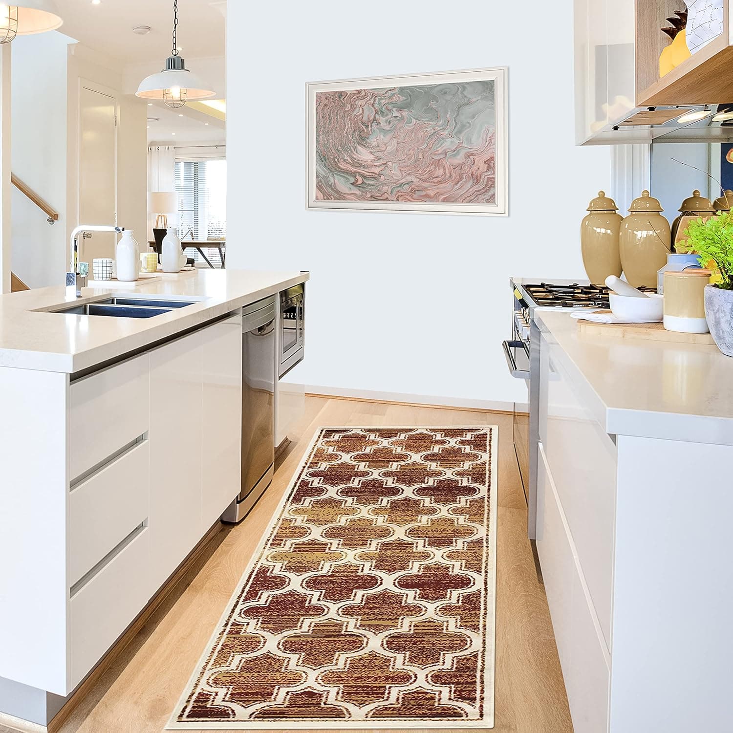 Superior 8mm Pile Height with Jute Backing, Chic Geometric Trellis Pattern, Fashionable and Affordable Woven Rugs, 2'7" x 8' Runner, Gold