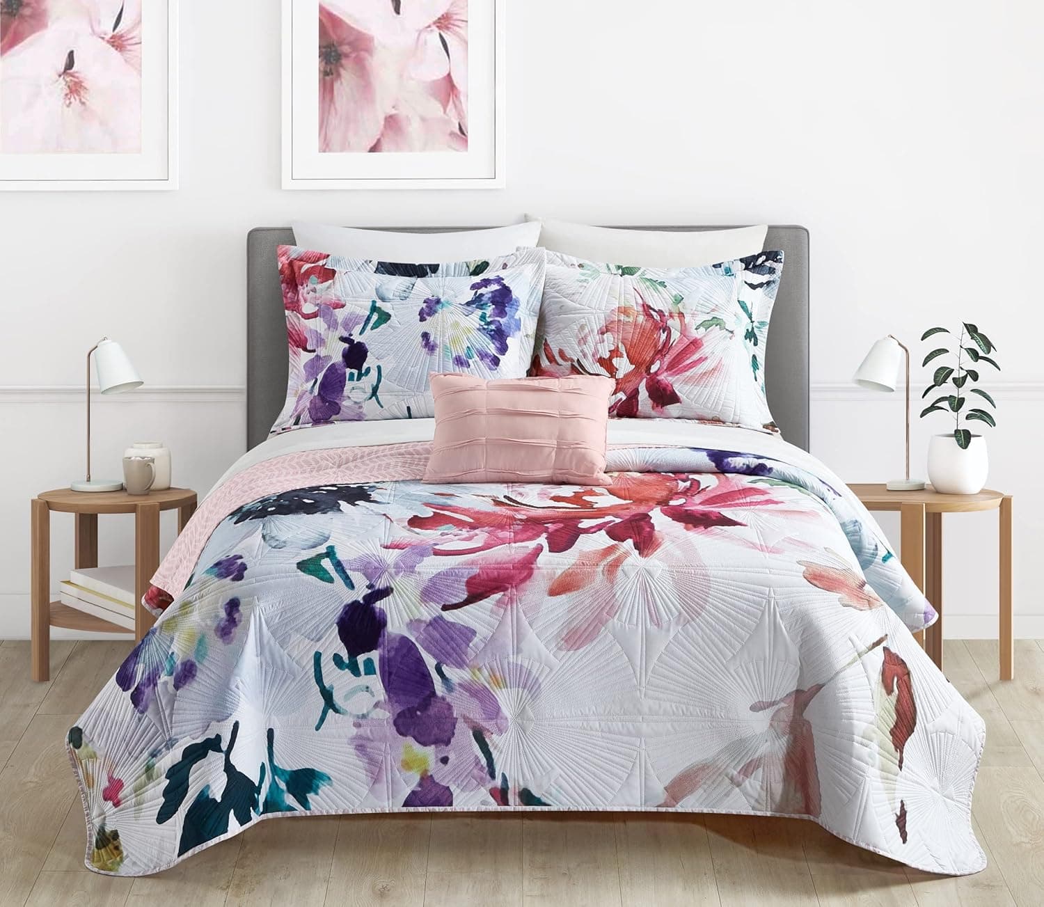 Chic Home Monte Palace 3 Piece Reversible Quilt Set Floral Watercolor Design Bedding - Decorative Pillow Sham Included, Twin, Multi Color