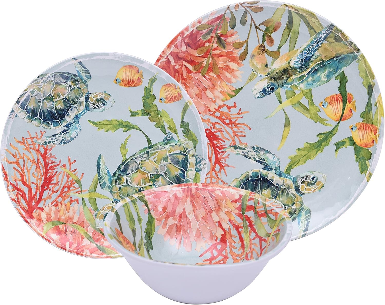 Prepara Sea Turtle Dinnerware Set (12 Piece), Small, Blue