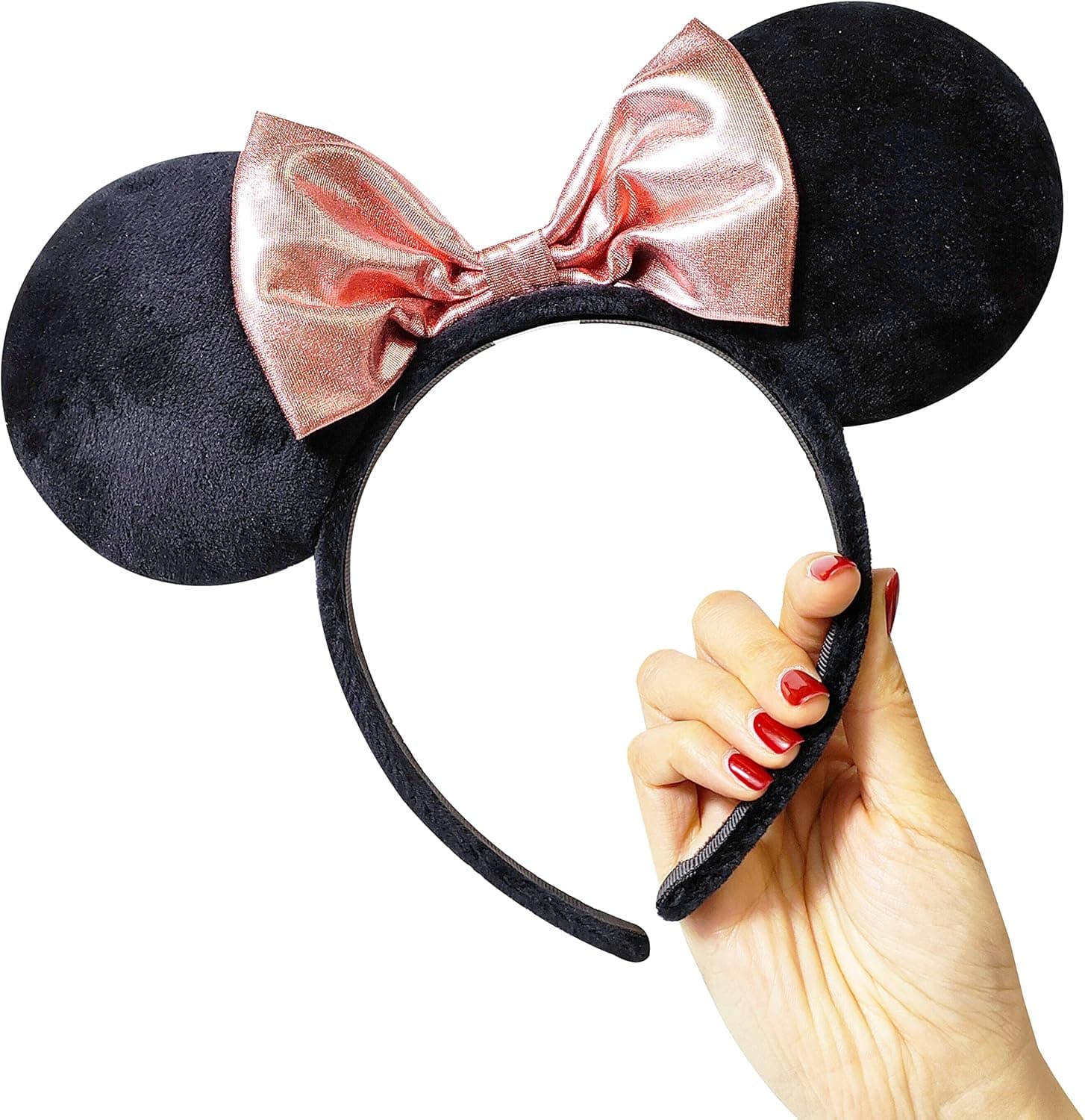 LUV HER Disney Ears - Classic Balck Thick Minnie Ears with Pink Bow - Non Slip Headband - Costume Ears - Hair - Birthday Supply - one size fits all - Accessories for Trip - Ages 3+