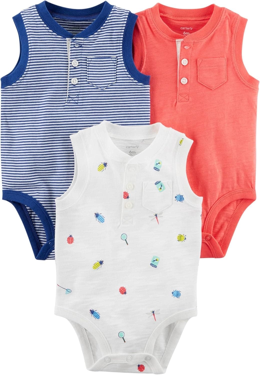 Carter's Baby Boys' 3-Pack Short-Sleeve Polo-Style Bodysuits (18 Months, Navy/Red/Ivory)