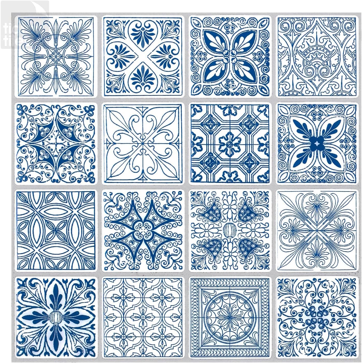 Tic Tac Tiles Peel and Stick Self Adhesive Removable Stick On Kitchen Backsplash Bathroom 3D Wall Sticker Wallpaper Tiles in Portuguese & Moroccan Design (5, Portuguese Blue)