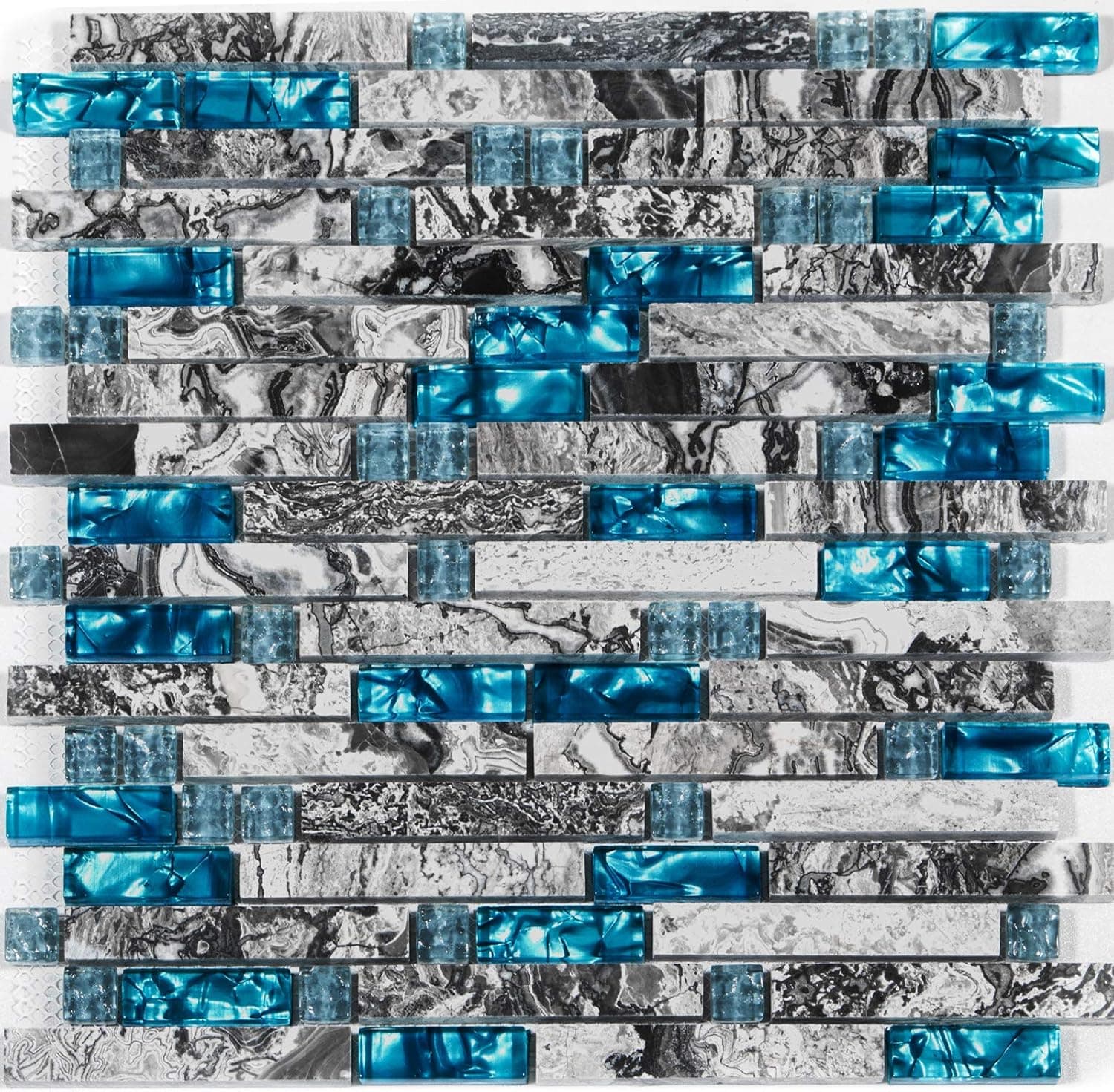 Happybuy Mosaic Glass Tiles 6pcs Glass Backsplash Tiles Teal Blue Marble Wall Tiles 12x12 Inch Glass Mosaic Tile Backsplash, 8mm Glass Tiles for Backsplash, Beach Style Glass Tile for Kitchen Bathroom
