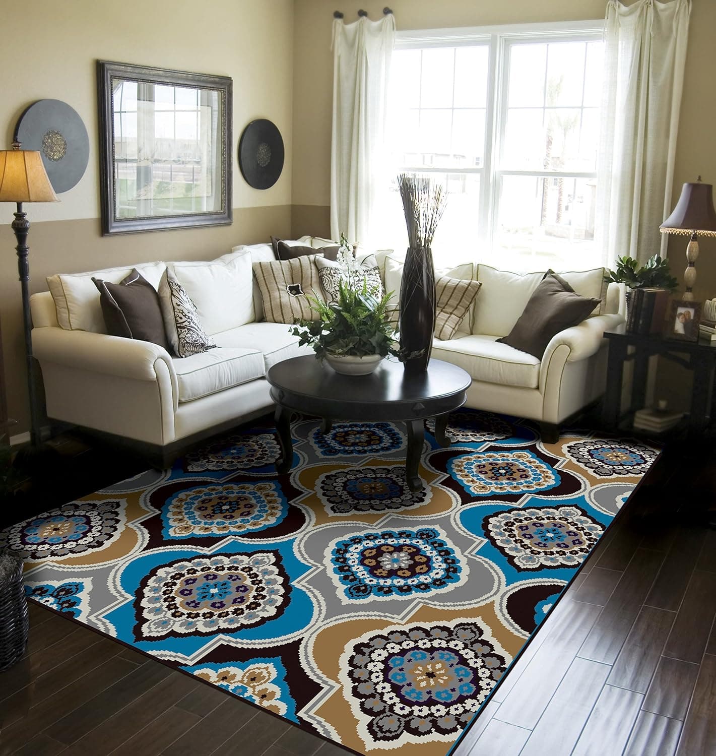 Contemporary Panal and Diamonds Rugs 5x8 for Living Room Clearance Blue Rugs for Bedroom 5x7