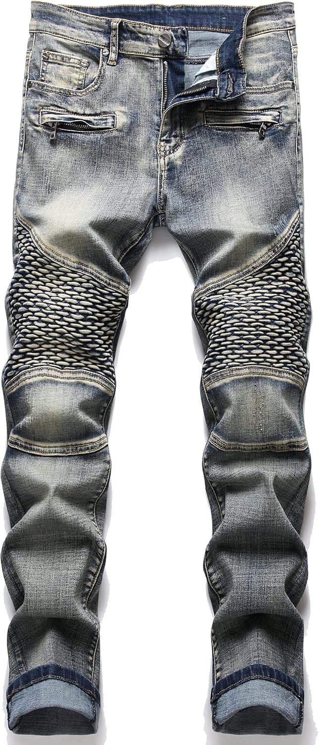 RXXKKK Men's Classic Zipper Biker Regular Fit Flex Jean