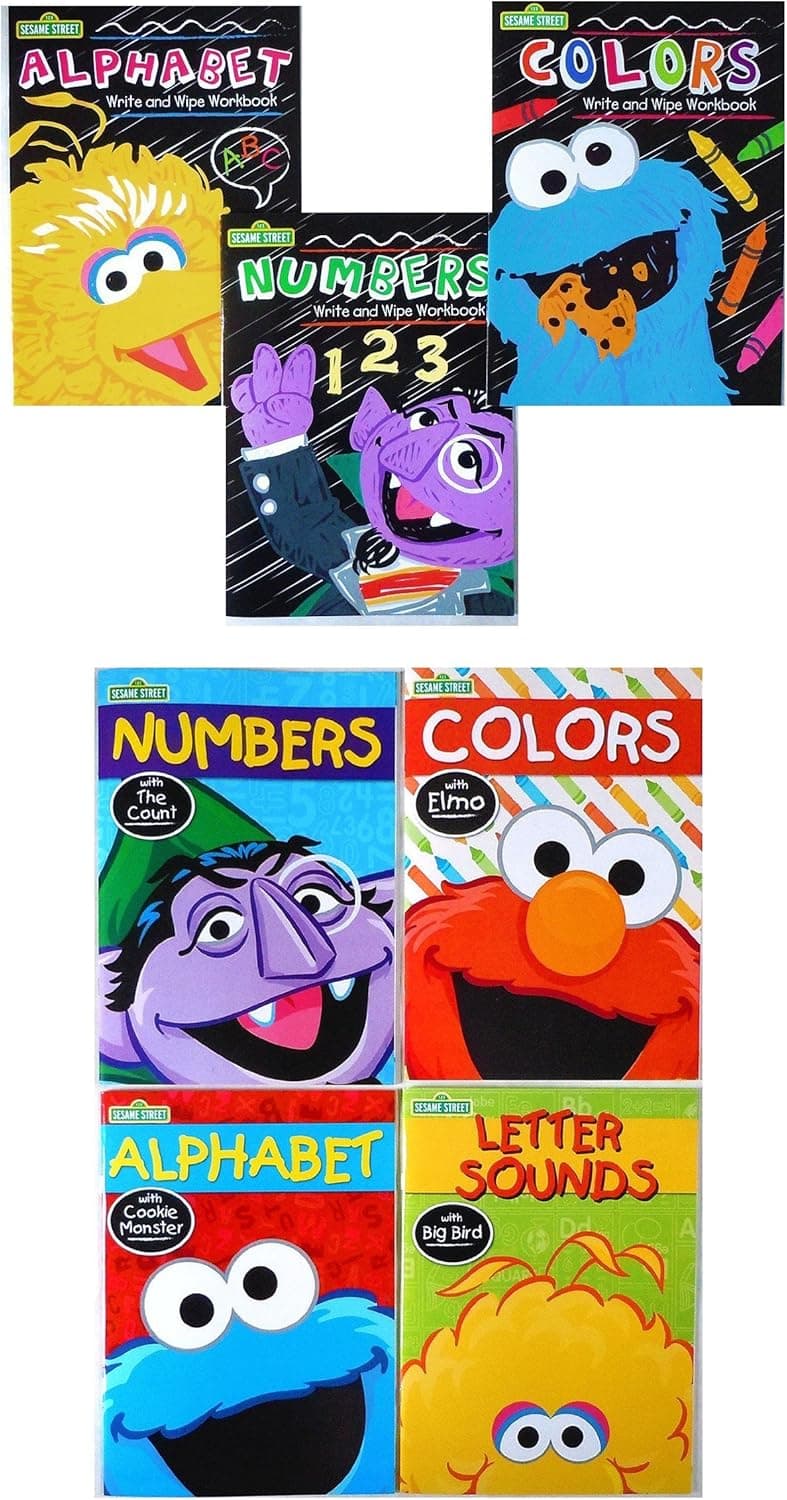 Sesame Street Set of 7 Books Includes Set of 3 Write and Wipe Workbooks & Set of 4 Paper Workbooks