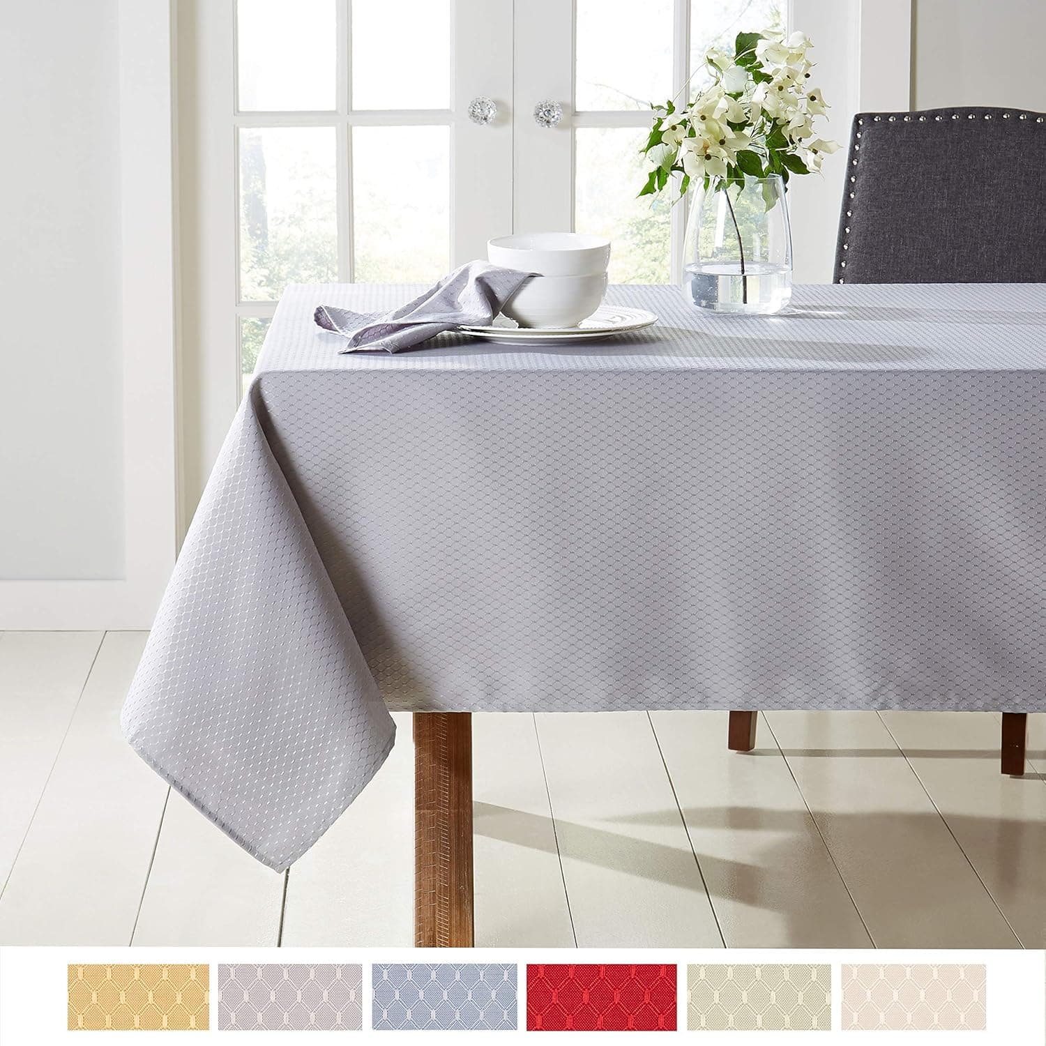 Town & Country Living McKenna Spring Tablecloth, Stain Resistant Machine Washable Polyester, 60"x84" Rectangle Gray