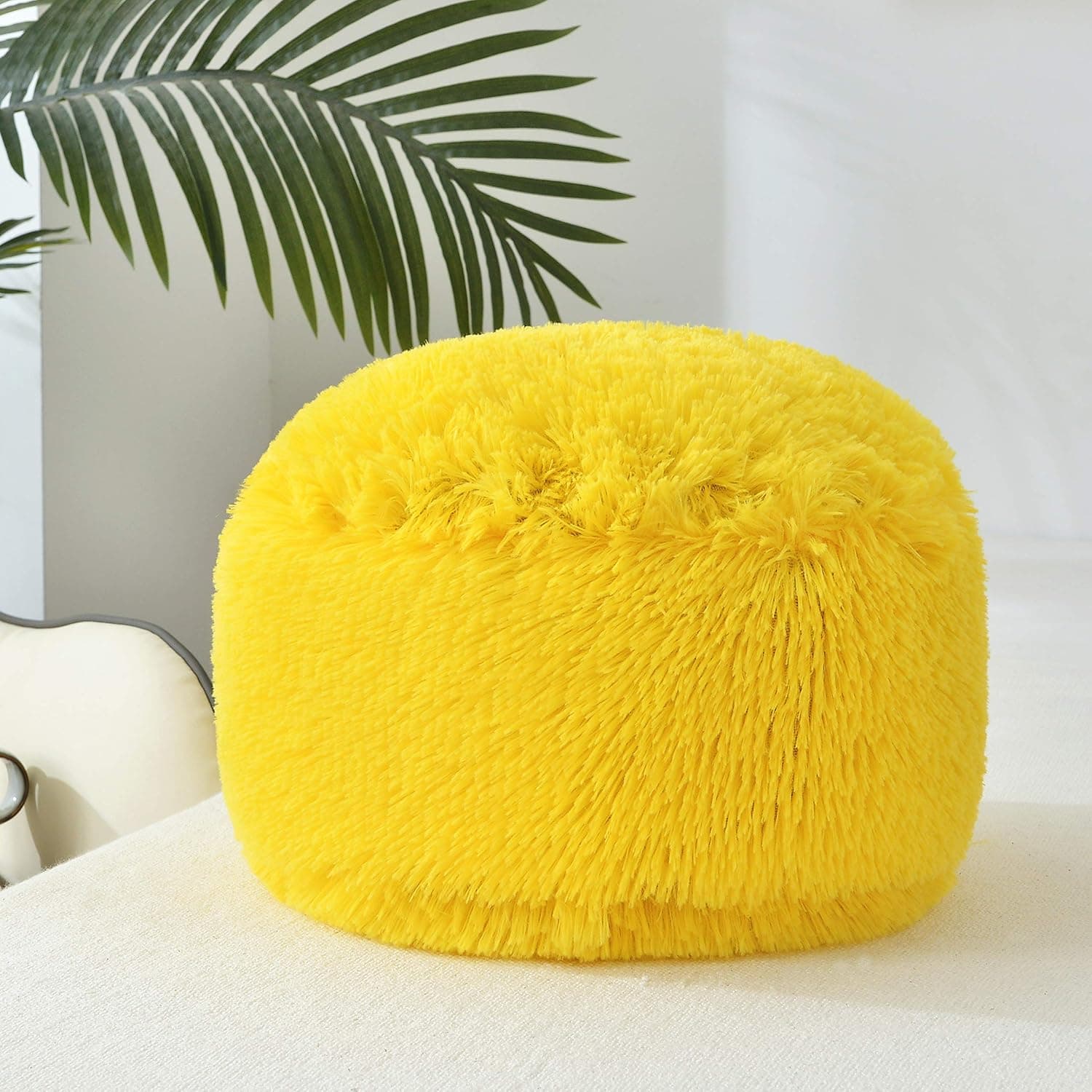 Jody Clarke 1 PC Plush Faux Fur Decorative Throw Pillow Cushion Shaggy Cover Velvety Fluffy Soft Cushion 30 cm Round Avilabale in Multiple Colors (Bright Yellow)