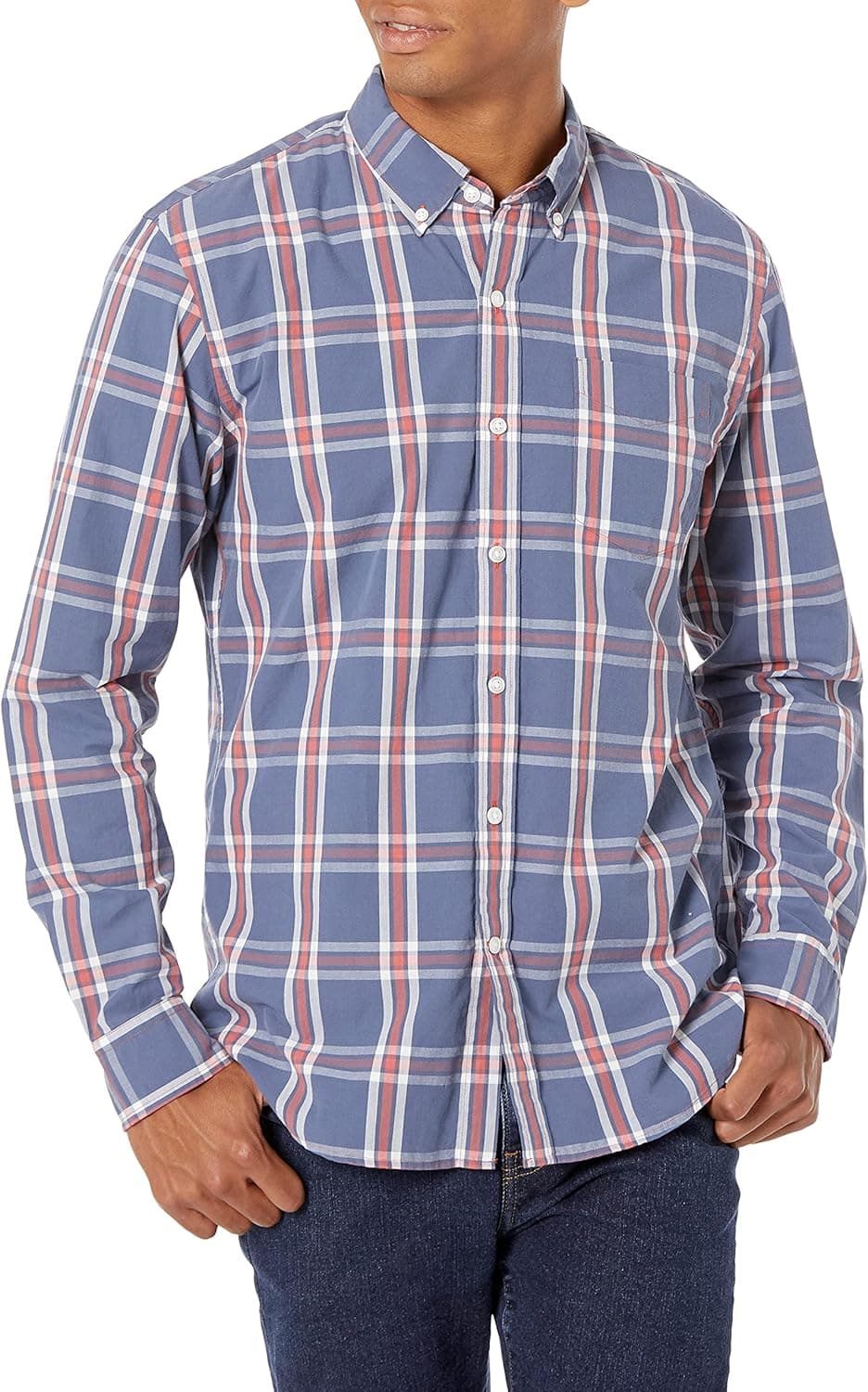 Goodthreads Men's Standard-Fit Long-Sleeve Button-Down Collar Plaid Poplin Shirt