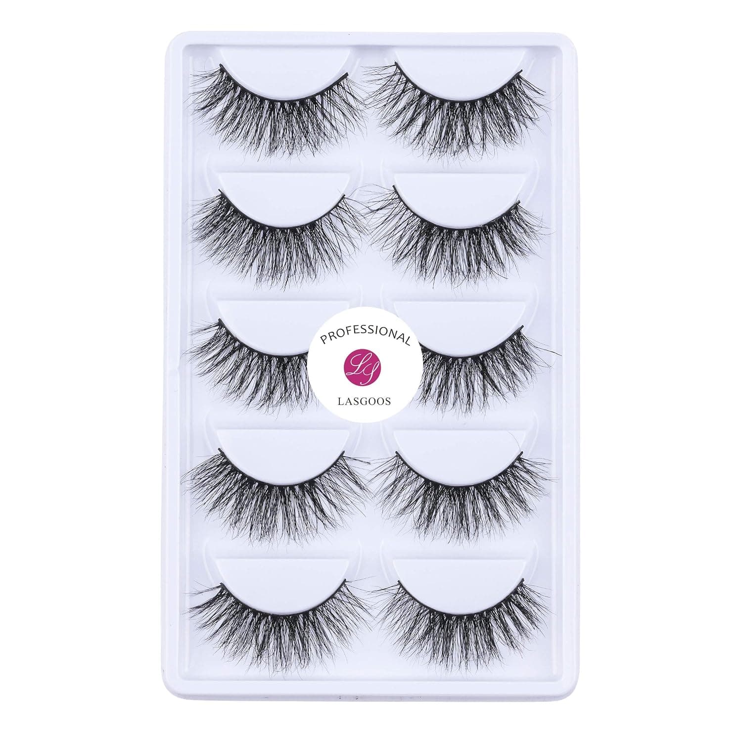 LASGOOS Luxurious 100% Mink Lashes 3D Eyelashes Natural Long 12-16mm Daily HANDMADE Messy Corner Dense Thick Fluffy Soft Fake Eye Lashes False Eyelash Cruelty Free PACK ,5 Pairs (A12)