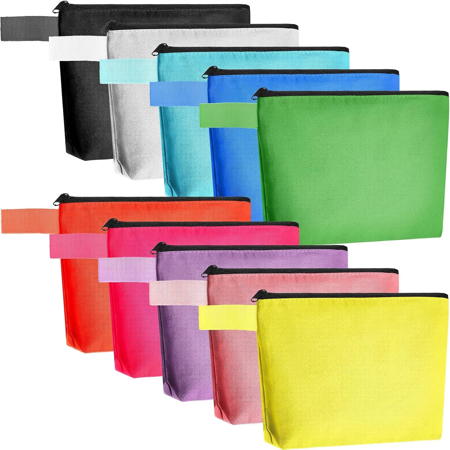 10 Pieces Canvas Makeup Bags Bulk Travel Cosmetic Bags Plain Makeup Pouch Multi-Purpose Blank Travel Toiletry Bag DIY Craft Bags with Zipper for Women Girls Teens, 10 Colors (9.8 x 5 x 2 Inch)