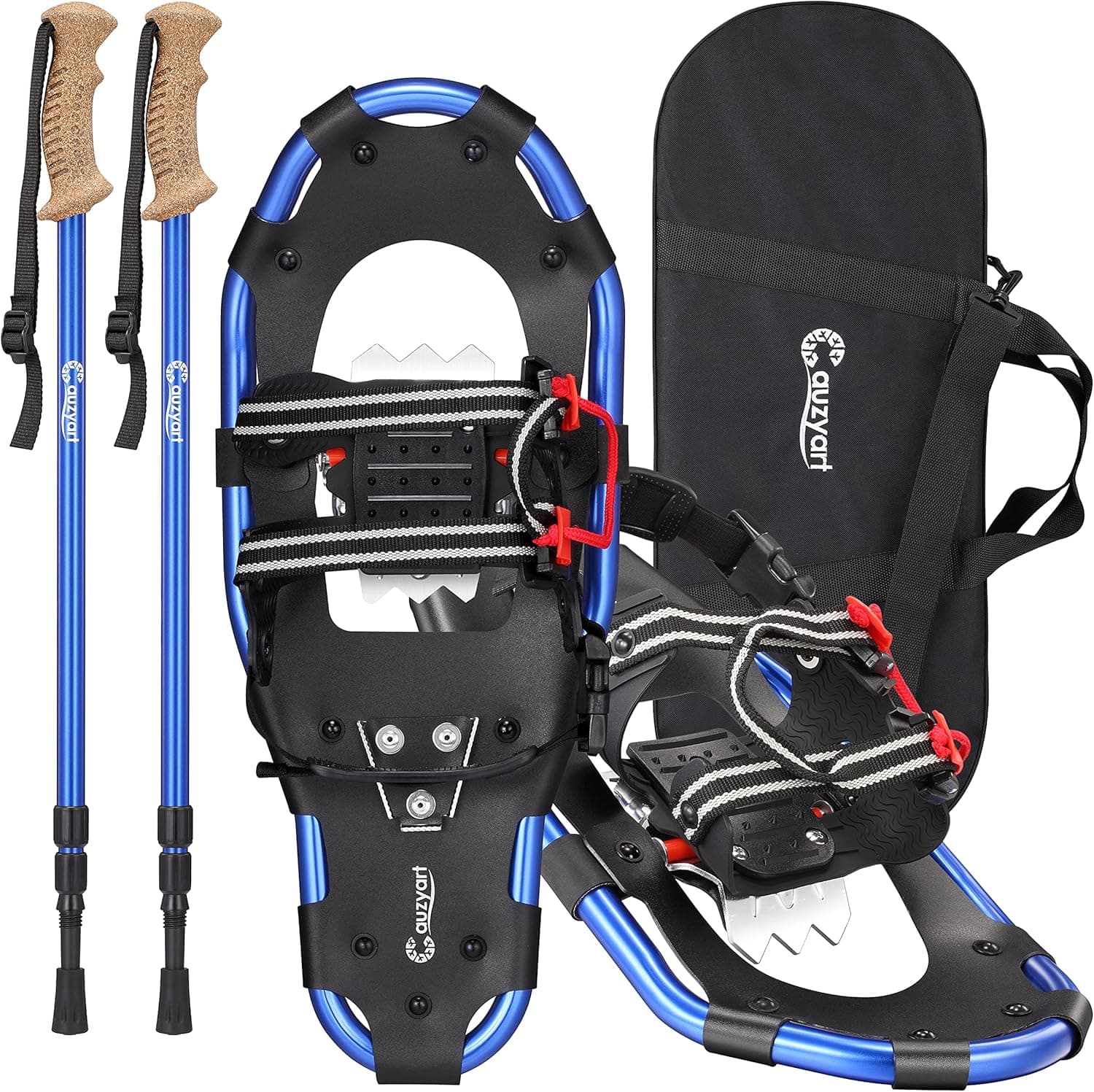 Cauzyart Snowshoes for Women Men Youth Kids, 21/25/30 Inches Lightweight Aluminum Terrain Snow Shoes with Anti-Shock Trekking Poles and Carrying Tote Bag, Easy to Wear with One-Pull System