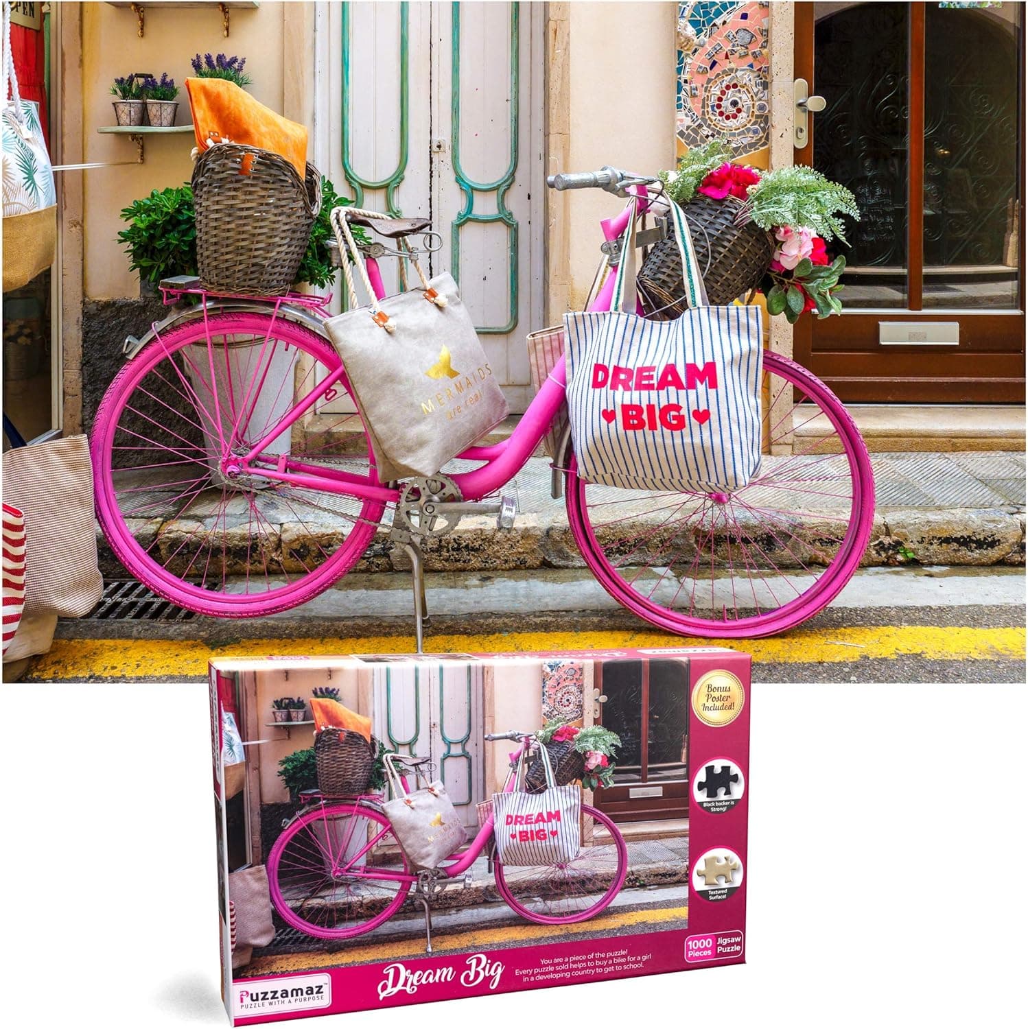 Puzzles for Adults 1000 Piece - Puzzamaz Dream Big 1000 Piece Puzzle, Jigsaw Puzzles 1000 Pieces for Adults, Bike Puzzles 1000 Piece Bicycle Puzzle Adult Puzzles for Teens, Flower Puzzle for Women