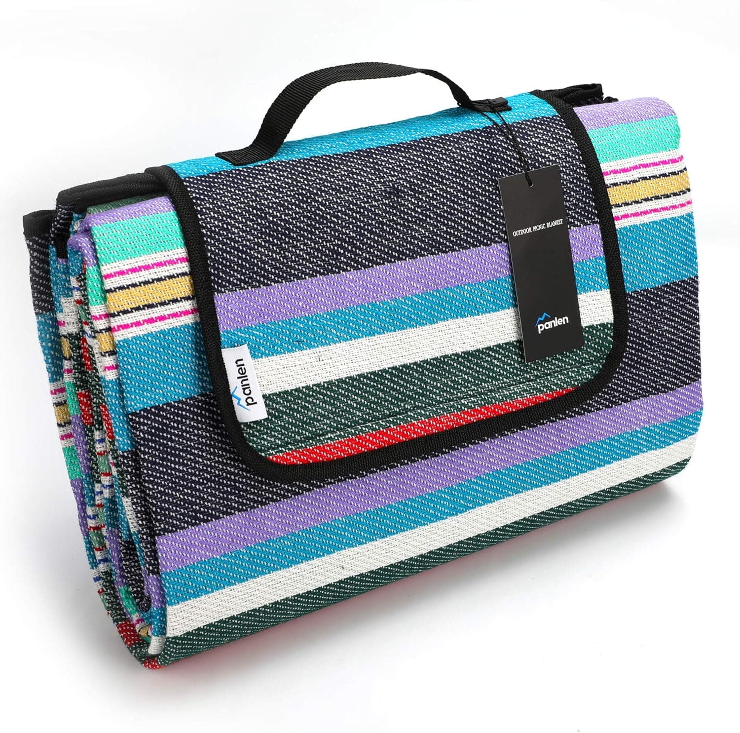 Large Picnic Blanket Waterproof Backing, 80" x 60" Padded, Camping Mat, Striped Beach Blanket Ground Sheet Hiking Grass Travel Outdoor Mat
