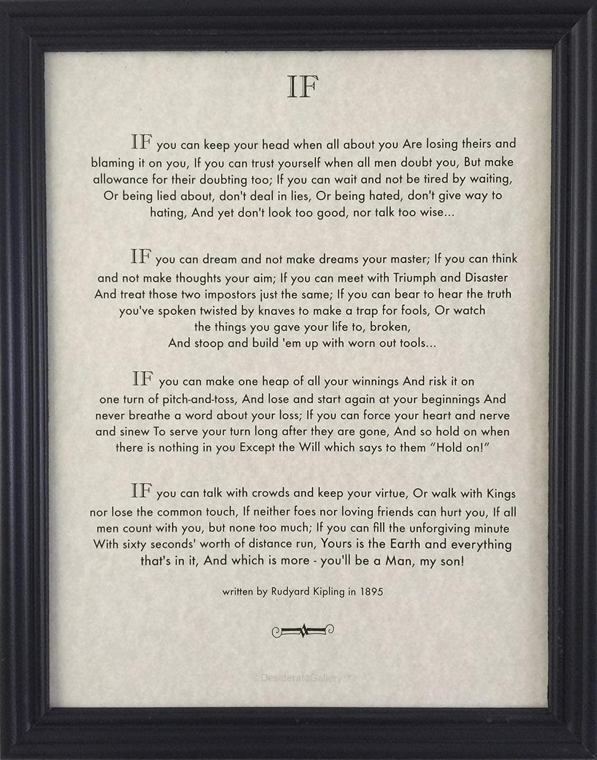 Motivational Quote IF Poem written by Rudyard Kipling in 1895 (Parchment, 10 x 12 Black Frame)