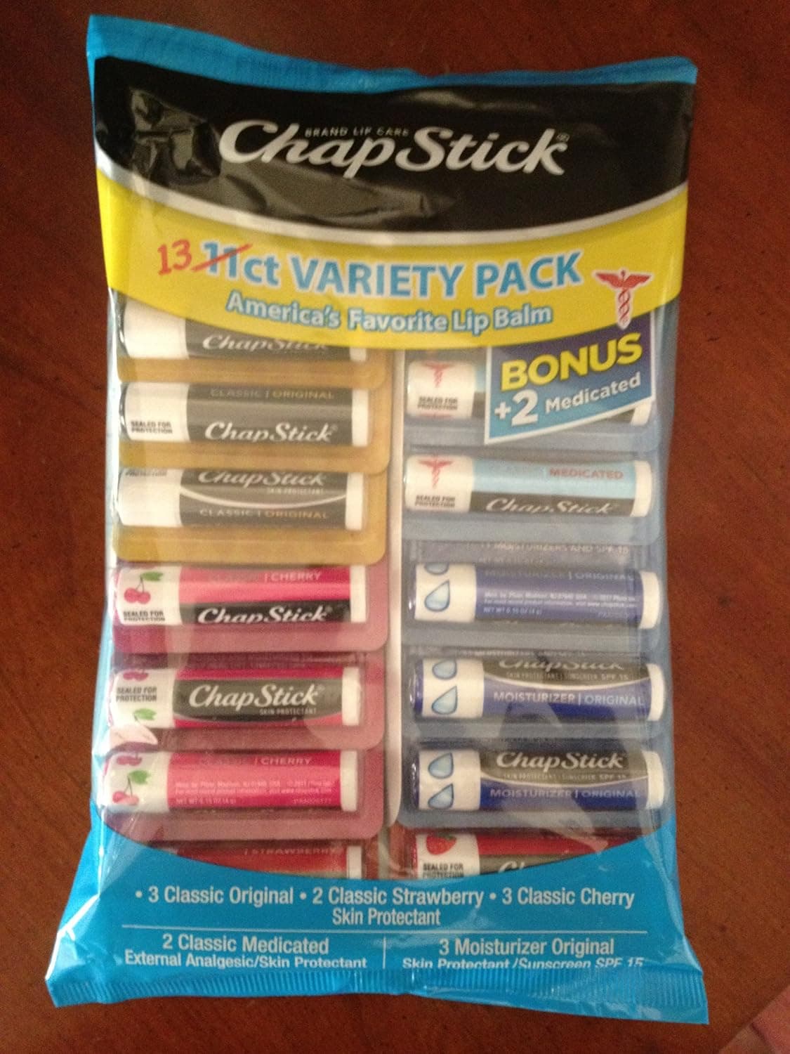 Chapstick 13 Count Variety Pack, Medicated, Sunscreen SPF 15, Skin Protectant