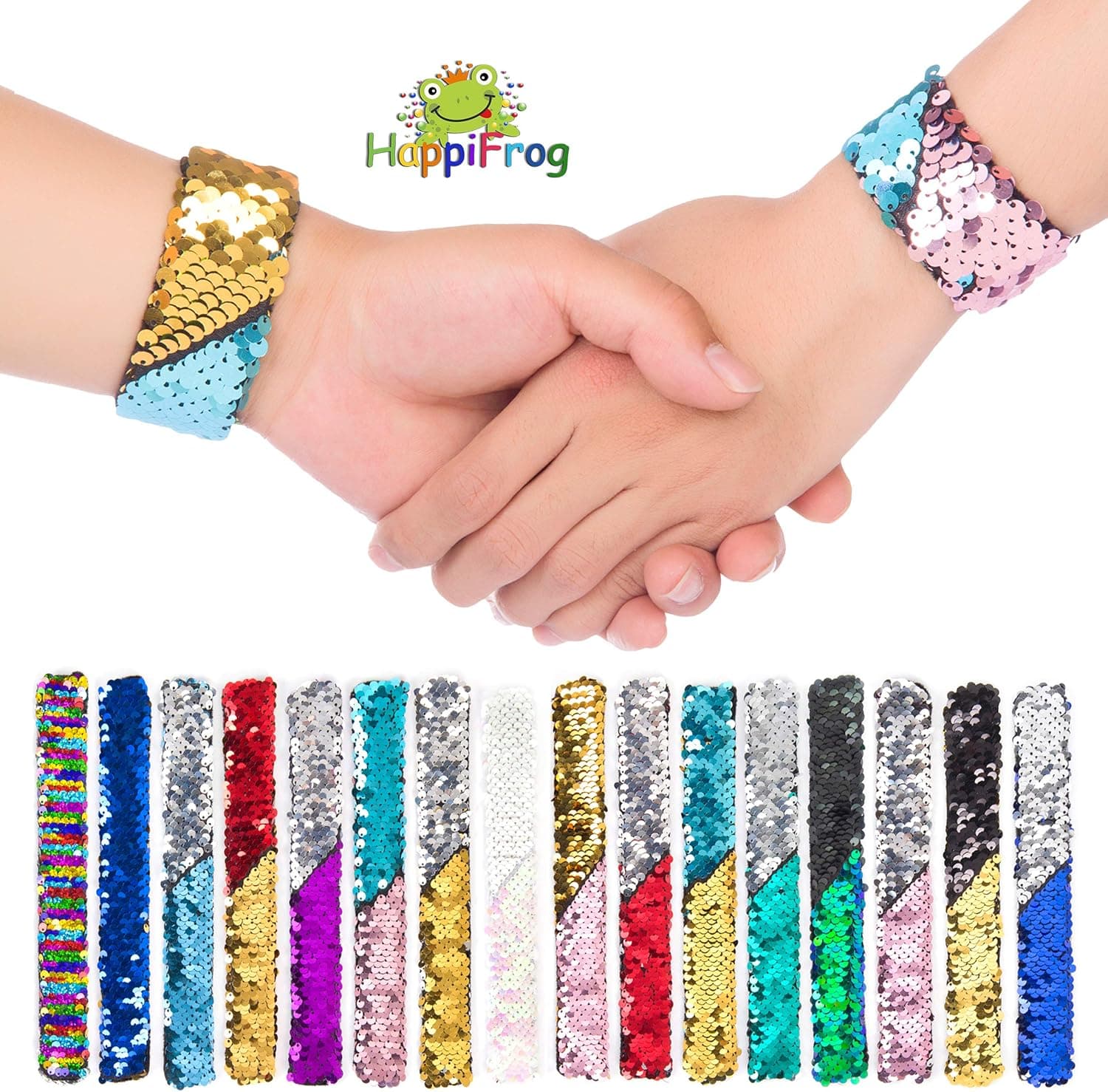 HappiFrog Mermaid Slap Bracelets, Mermaid Party Favors for Girls, Premium 10-Pack in Gift Box, Snap Bracelets Kids, Mermaid Favors for Party Bag Fillers, Reversible Sequin Bracelet, Random Colors