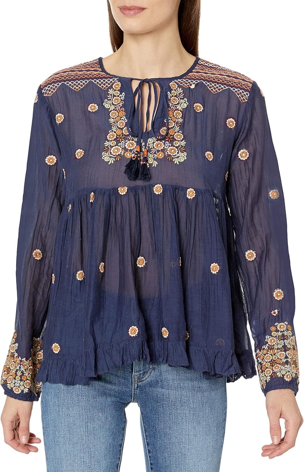 Max Studio Women's Embroidered Rayon Voile Top