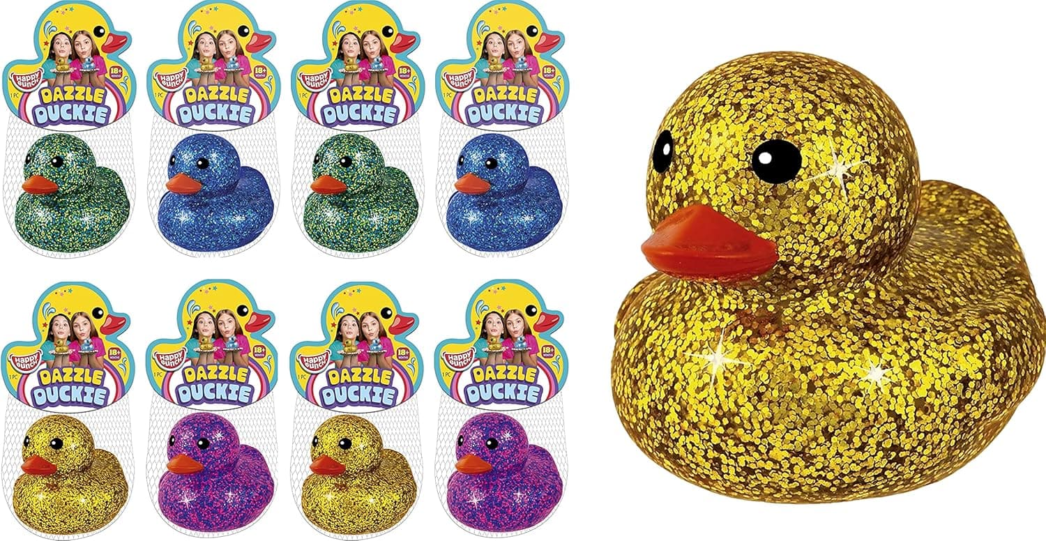 JA-RU Squishy Glitter Rubber Ducks 3 inch (8 Ducks Assorted) Kids Rubber Ducky Shower Bath Toys. Pool Beach Game Stress Relief Water Toys. Bulk Animal Party Favors Christmas Stocking Stuffer. 4343-8s
