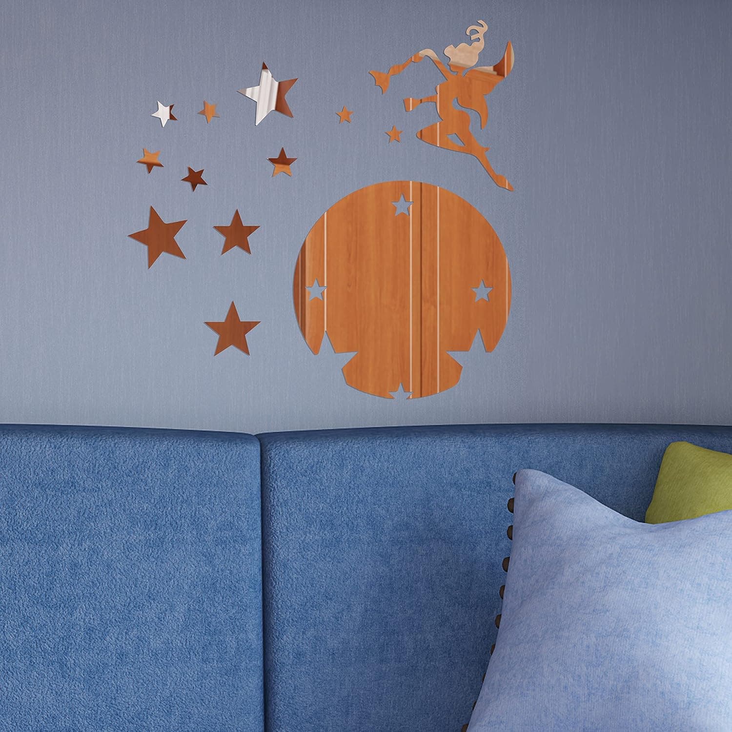 WALPLUS Flying Fairy Mirror Wall Art Mirror Wall Stickers Removable Self-Adhesive Mural Decals Vinyl Home Decoration DIY Living Bedroom Decor Kids Room