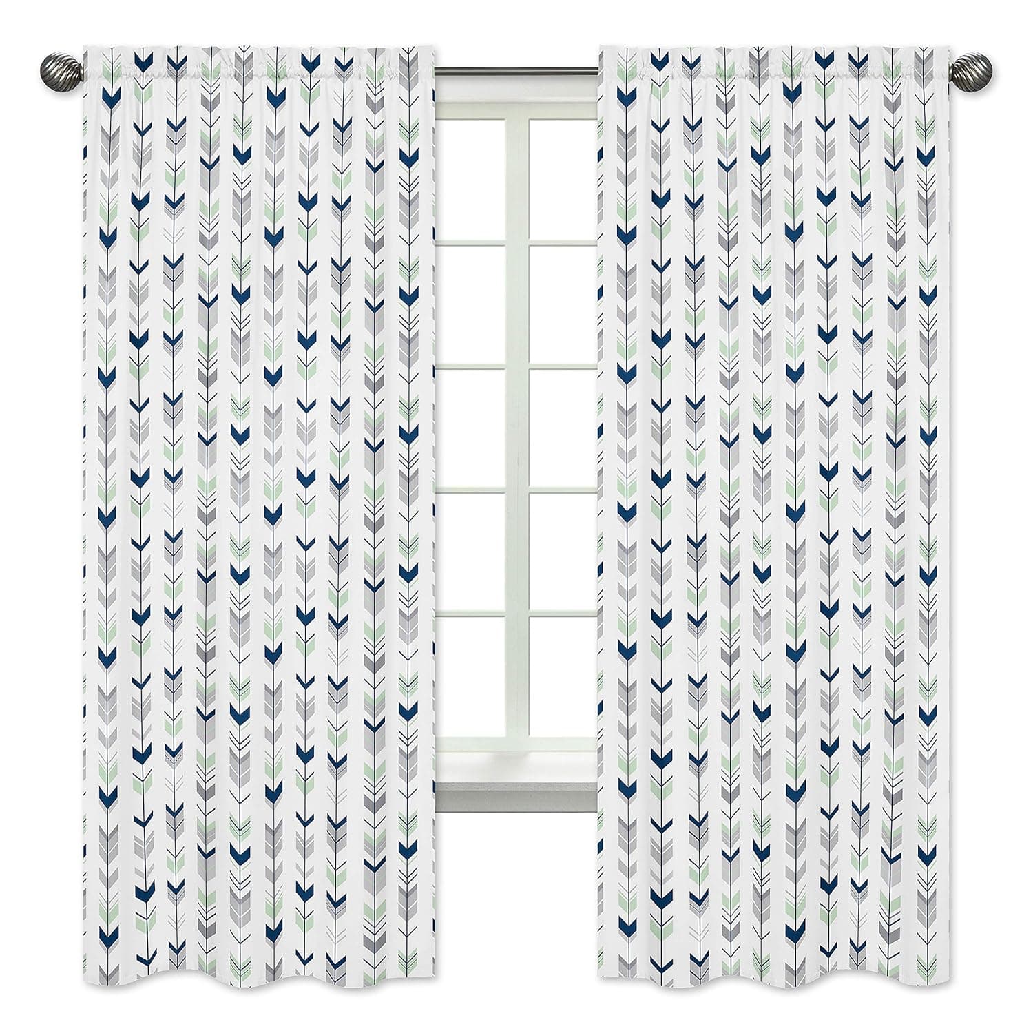 Sweet Jojo Designs Grey, Navy and Mint Woodland Arrow Boy Girl Bedroom Decor Window Treatment Panels - Set of 2