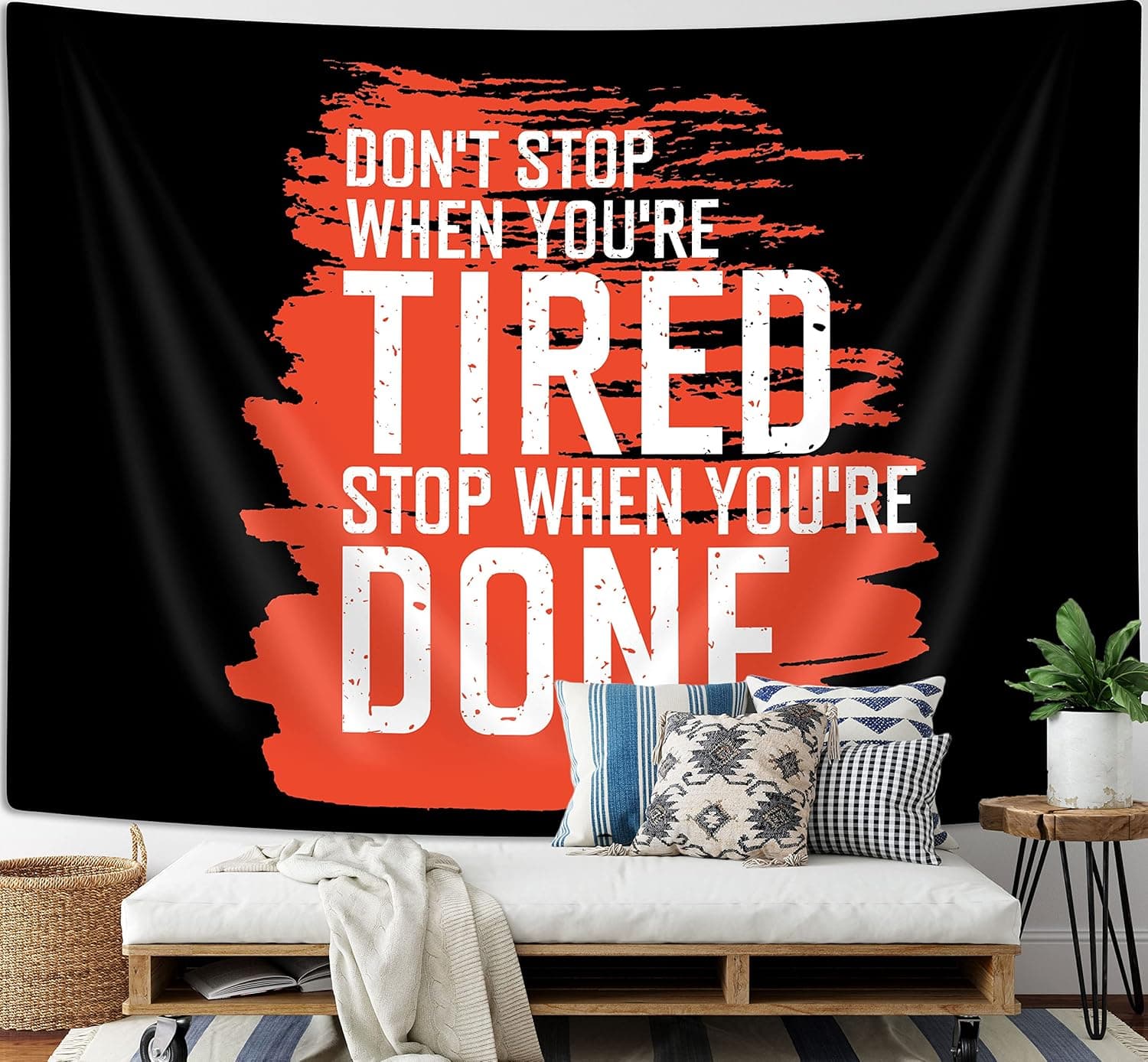 Fitness Workout Tapestry Fun Motivational Inspirational Quote Tapestries Wall Hanging Dont Stop Exercise Bodybuilding Backdrop for Gym Office College Dorm Bedroom Art Poster 60x40