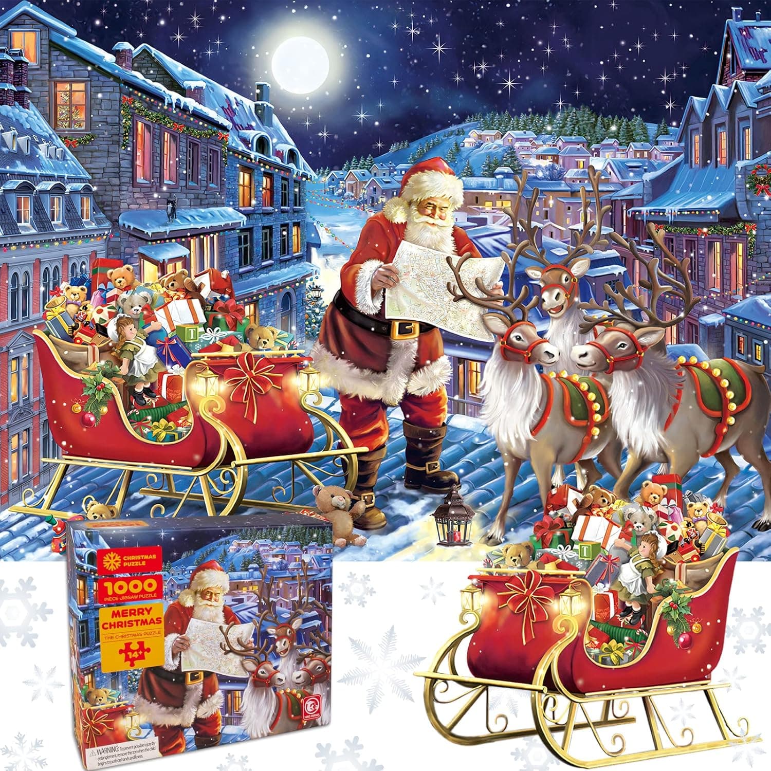 Christmas Puzzle Jigsaw Puzzles 1000 Pieces for Adults and Kids Challenge Game Toys As Gifts Home Decoration Family Fun Indoor Activity, Christmas Birthday Gifts for Elders Friends Children