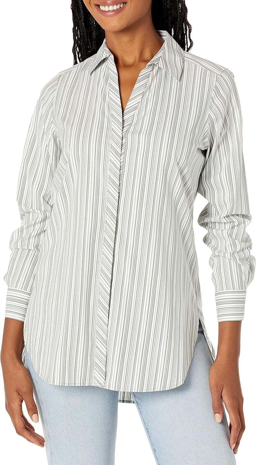 Foxcroft Women's Vera Long Sleeve Modern Mini Stripe Blouse