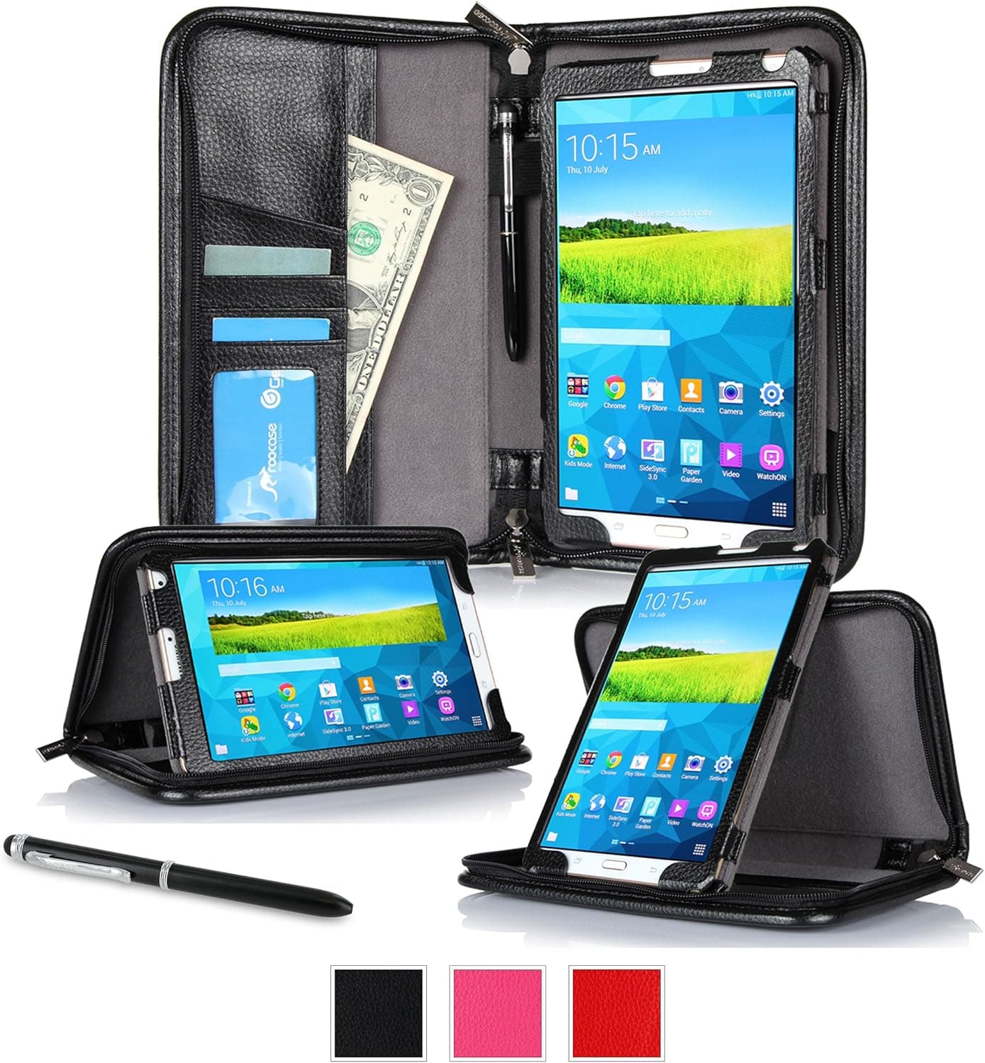 rooCASE Samsung Galaxy Tab S 8.4 Case - Executive Portfolio Leather 8.4-Inch 8.4" Cover with Landscape, Portrait, Typing Stand, Hand Strap - Black (with Auto Wake/Sleep Smart Cover)