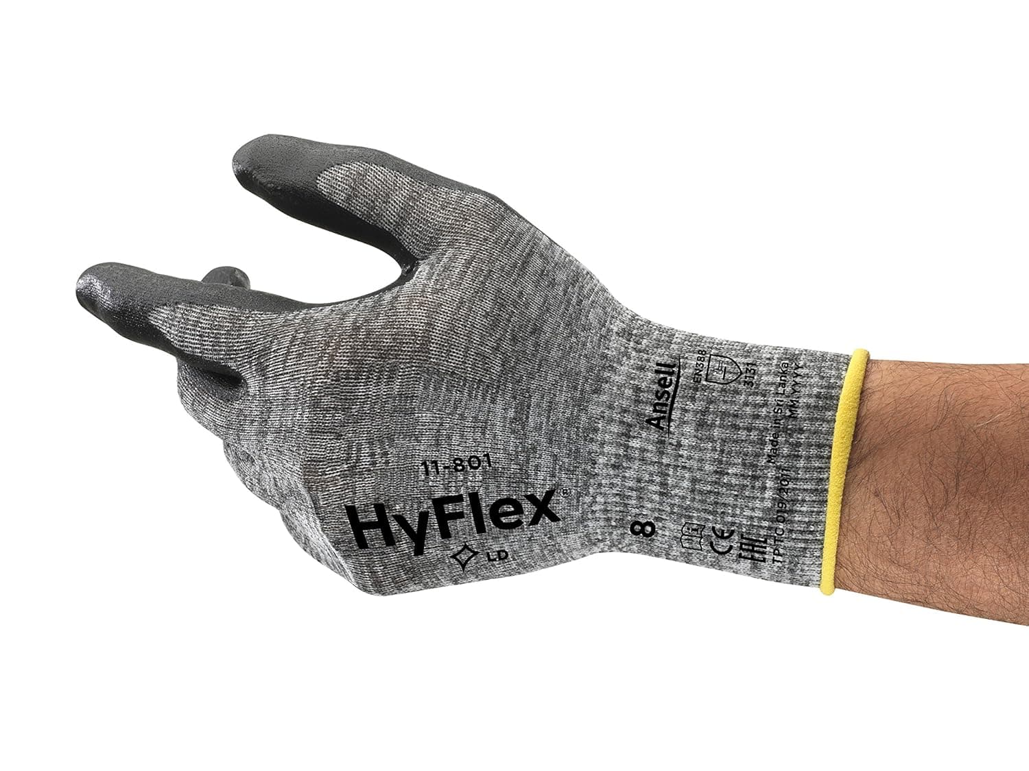 Ansell HyFlex 11-801 Nylon Glove, Black Foam Nitrile Coating
