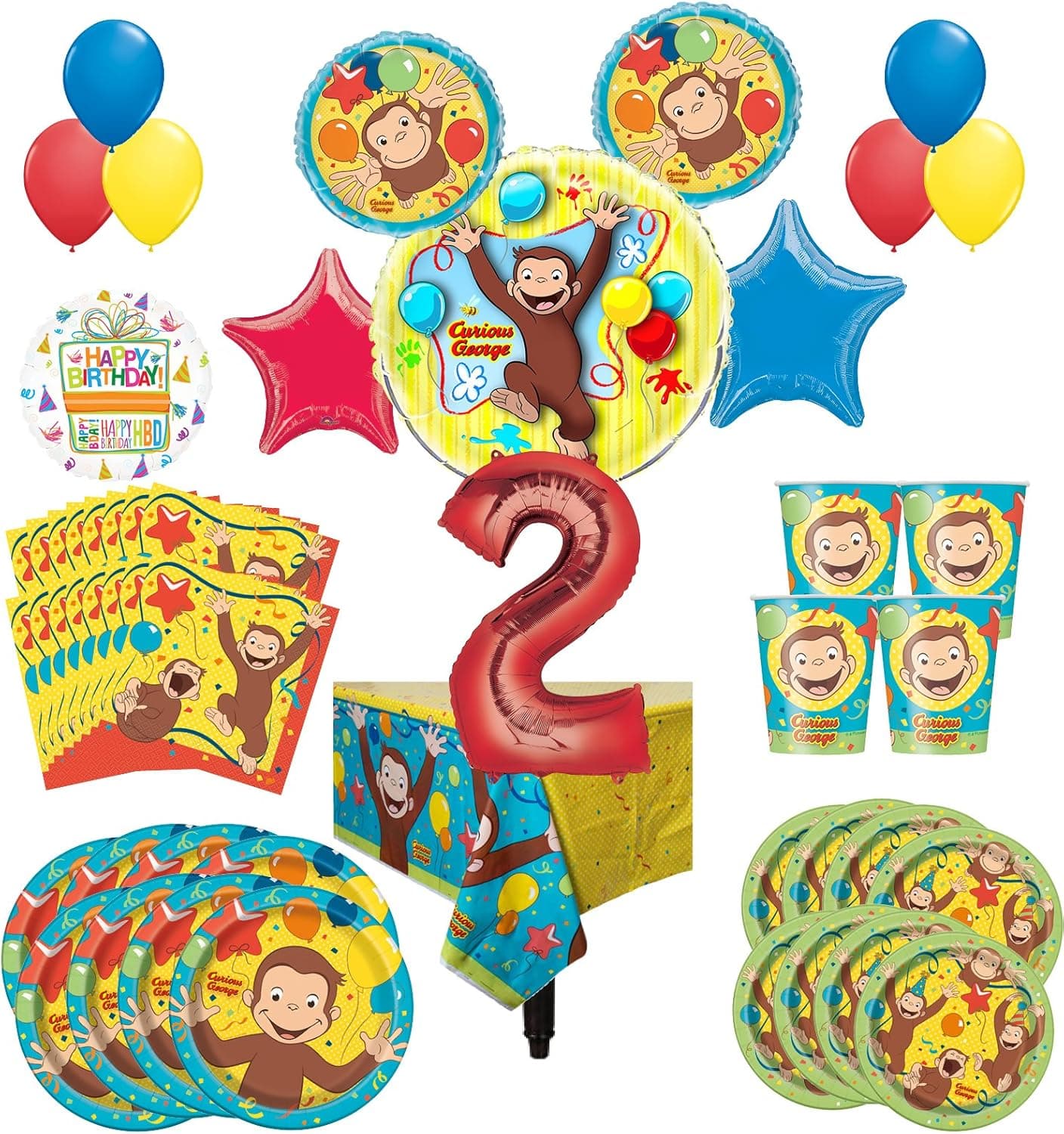 Curious George Party Supplies 8 Guest Kit 2nd Birthday Balloon Bouquet Decorations