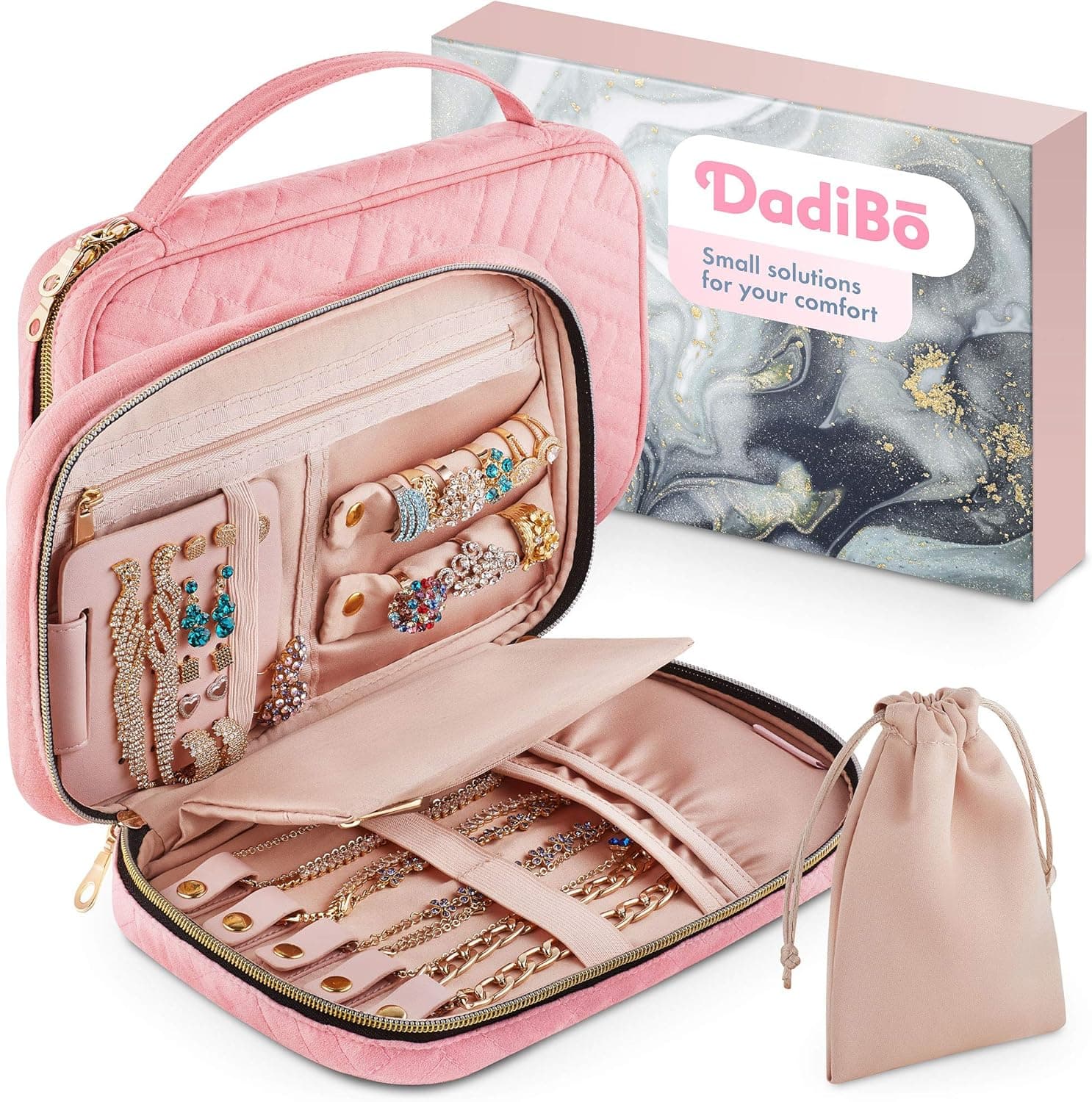 Dadibo Jewelry Travel Bag | Organizer Pouch - Jewelry Storage Cases (pink)