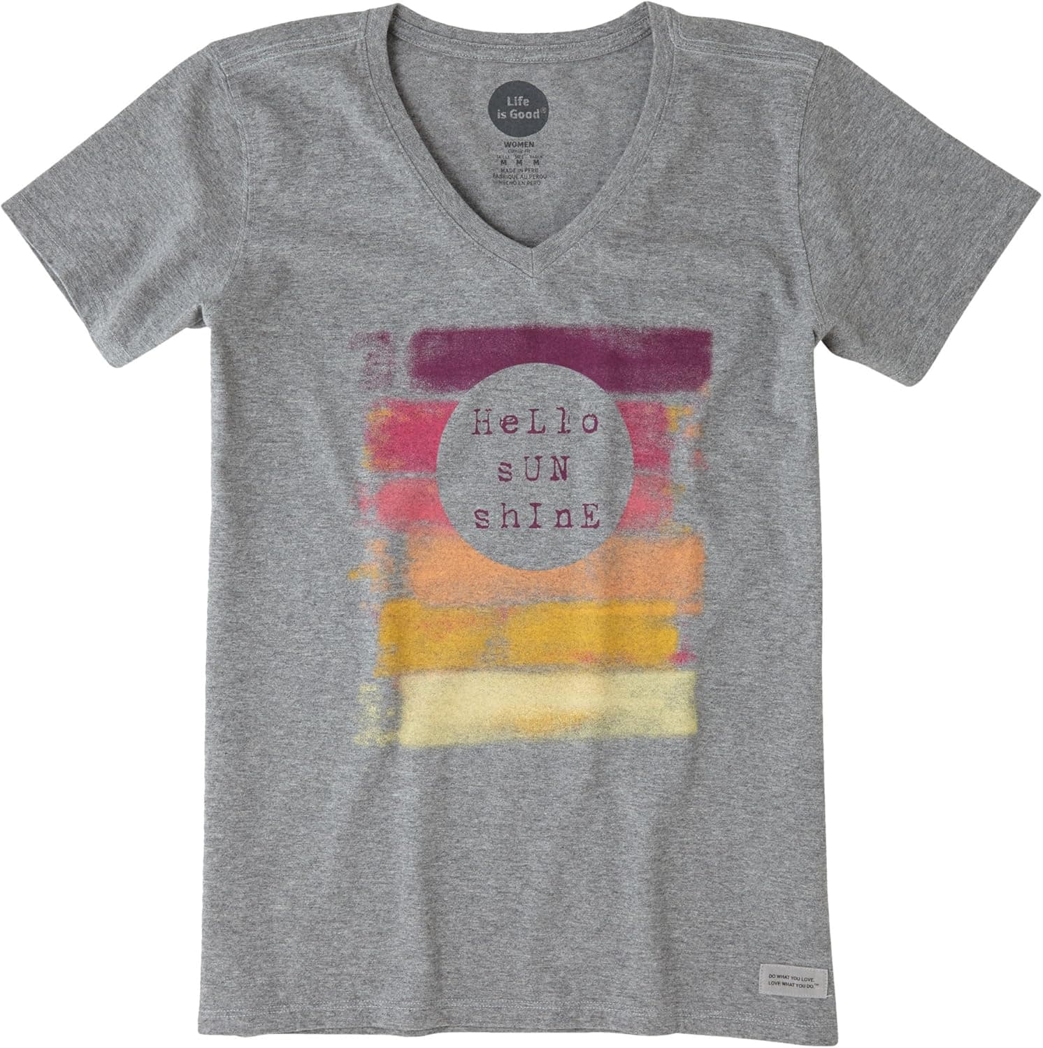 Life is Good Women's Crusher Vee Hello Sunshine Tee, Heather Gray, Large