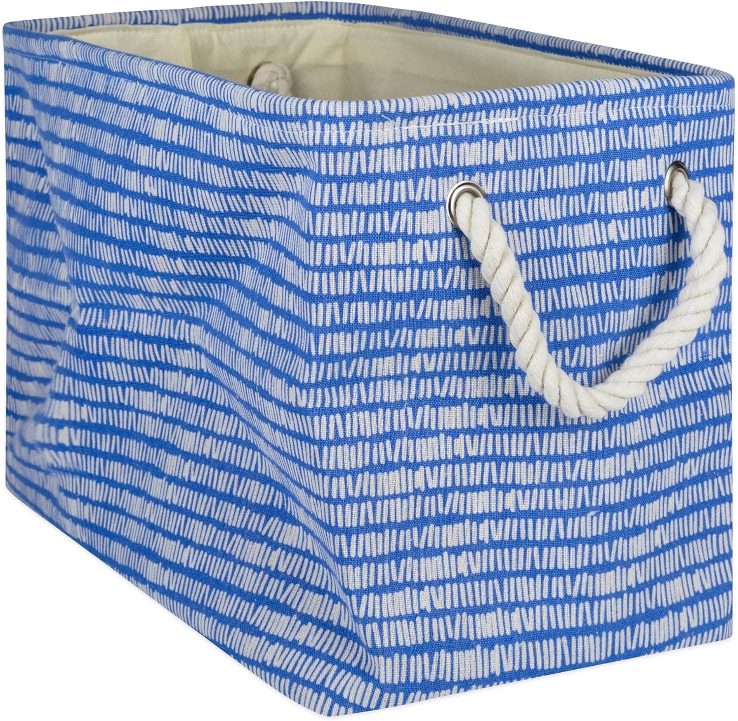 DII Collapsible Polyester Storage Basket Or Bin with Durable Cotton Handles, Home Organizer Solution for Office, Bedroom Closet, Toys, and Laundry, 16x10x12-Medium, Keeping Score Bright Blue