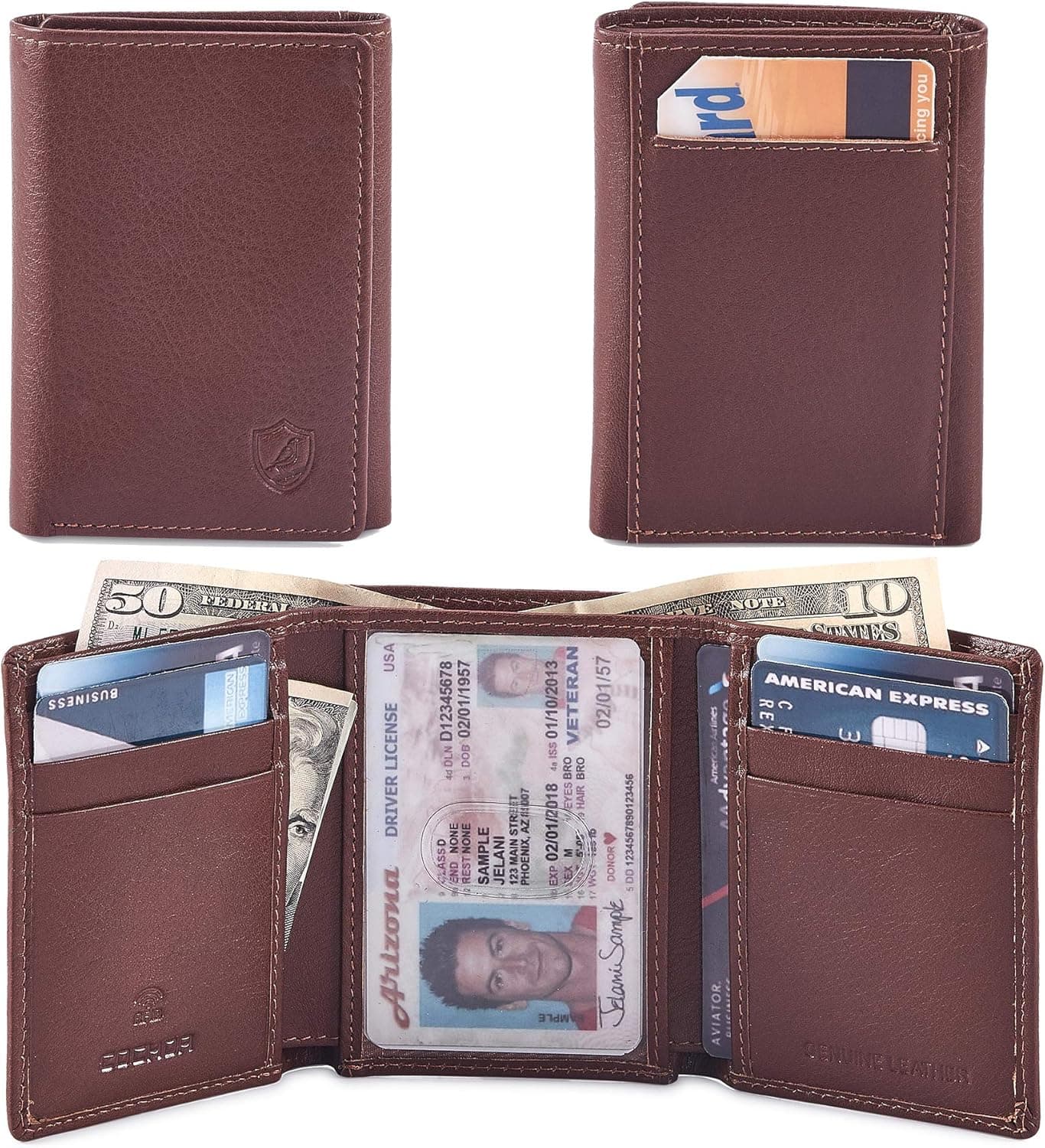 Real Leather Trifold Wallet for Men RFID Blocking Front Pocket Minimalist Slim Design With ID Window Gift Box