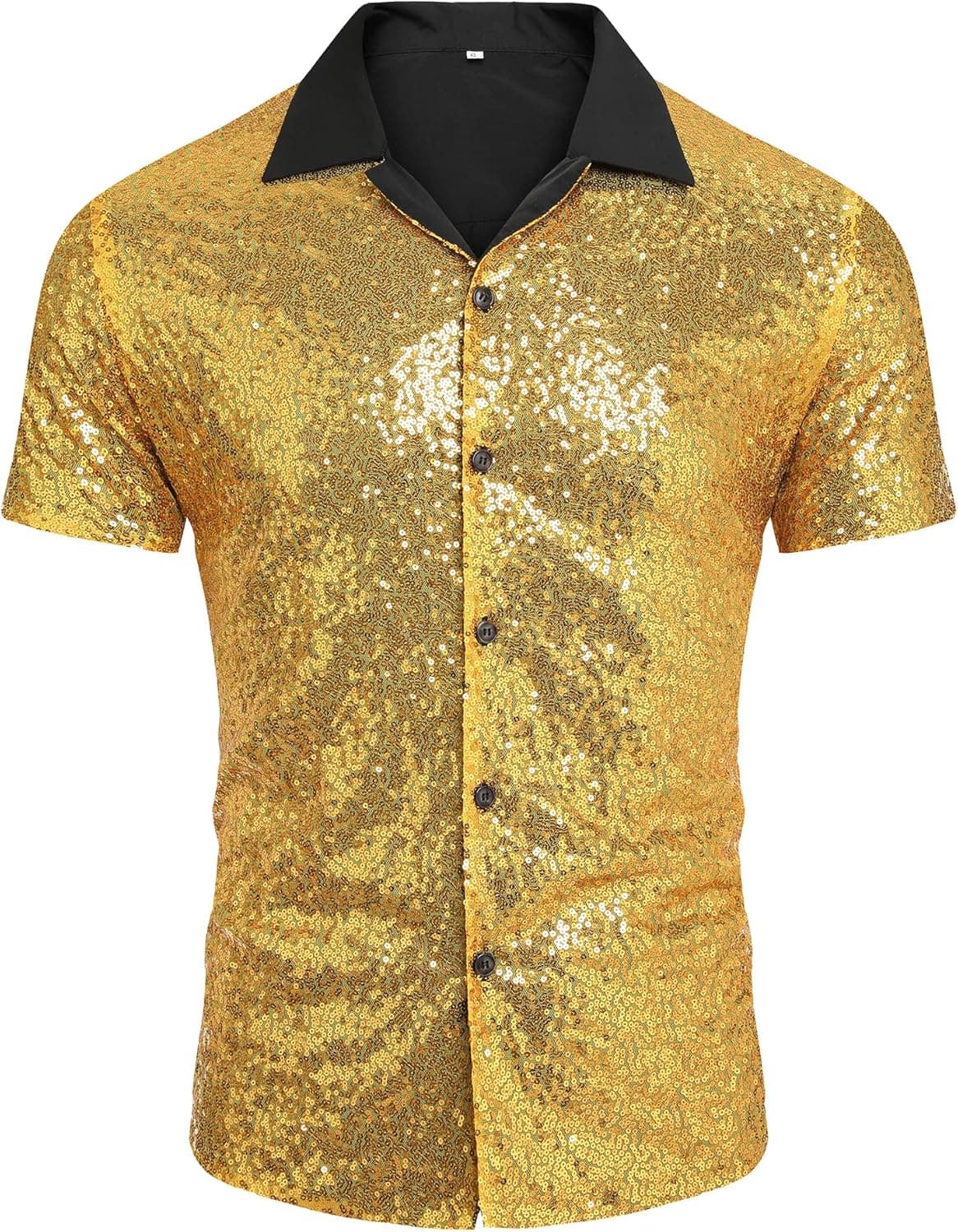 AstoSeu Men's Sequin Dress Shirt 70s Disco Costume Sparkle Party Short Sleeve Button Down Shirts