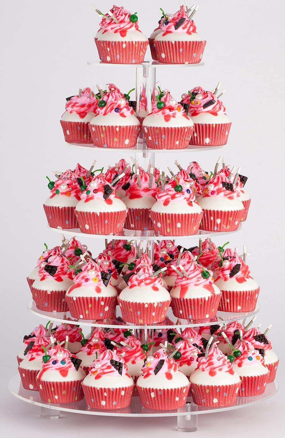 5 Tier Round Acrylic Cupcake Tree Tower Display Stand Display for Pastry Wedding Birthday Party- 16 Inch