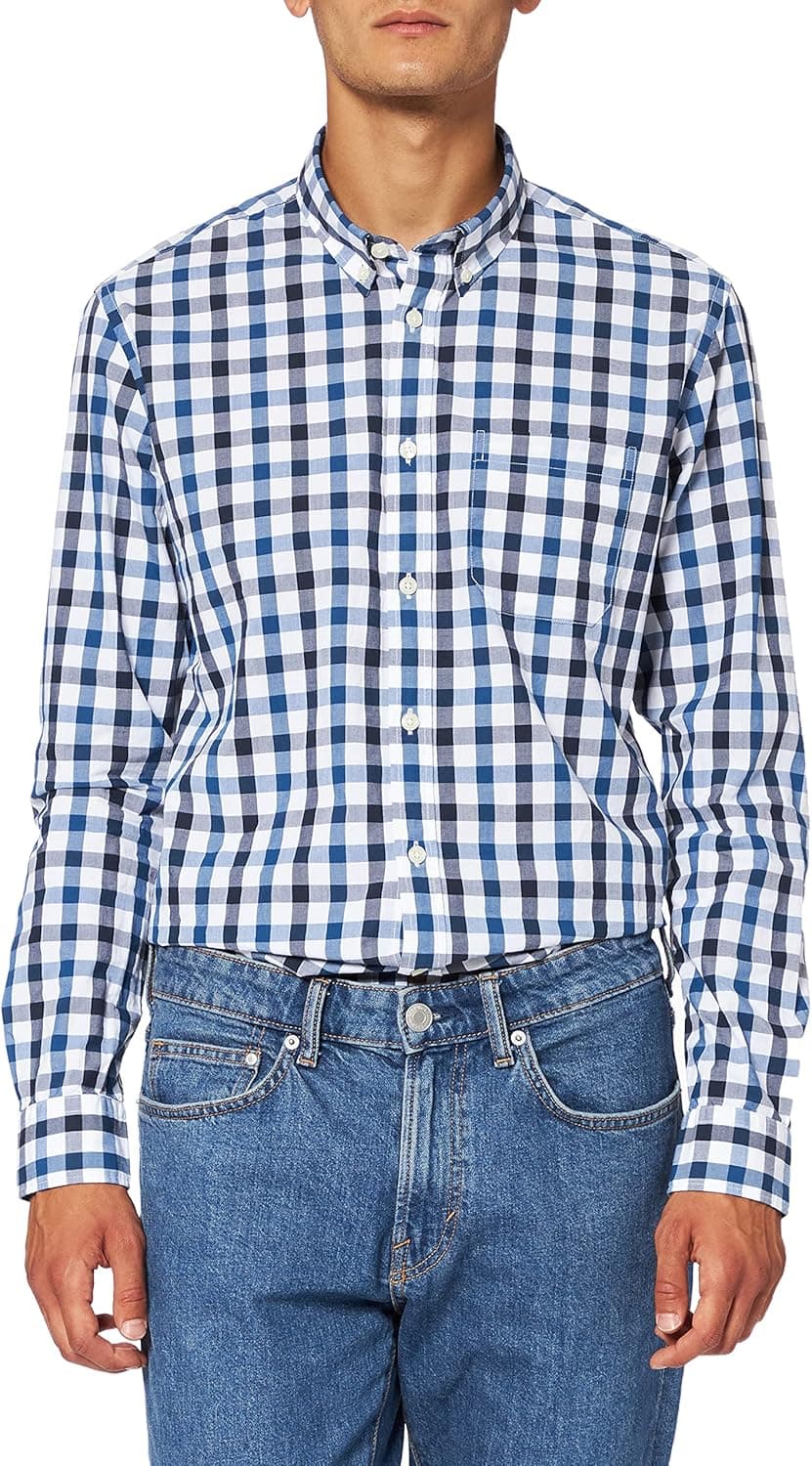 Meraki Men's Long Sleeve Cotton Slim Fit Checked Shirt