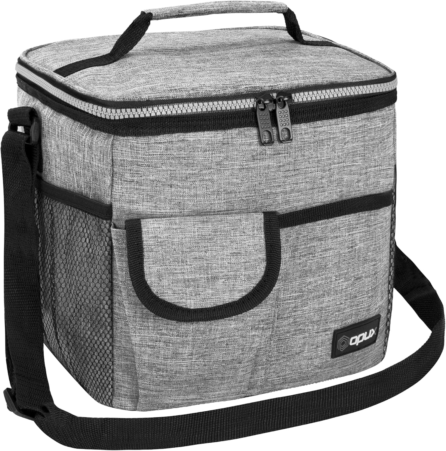 opux Large Insulated Lunch Box for Men Women, Leakproof Thermal Lunch Bag Cooler Work Office School, Soft Reusable Lunch Tote with Shoulder Strap, Adult Lunch Pail Kit, 18 Cans, Gray