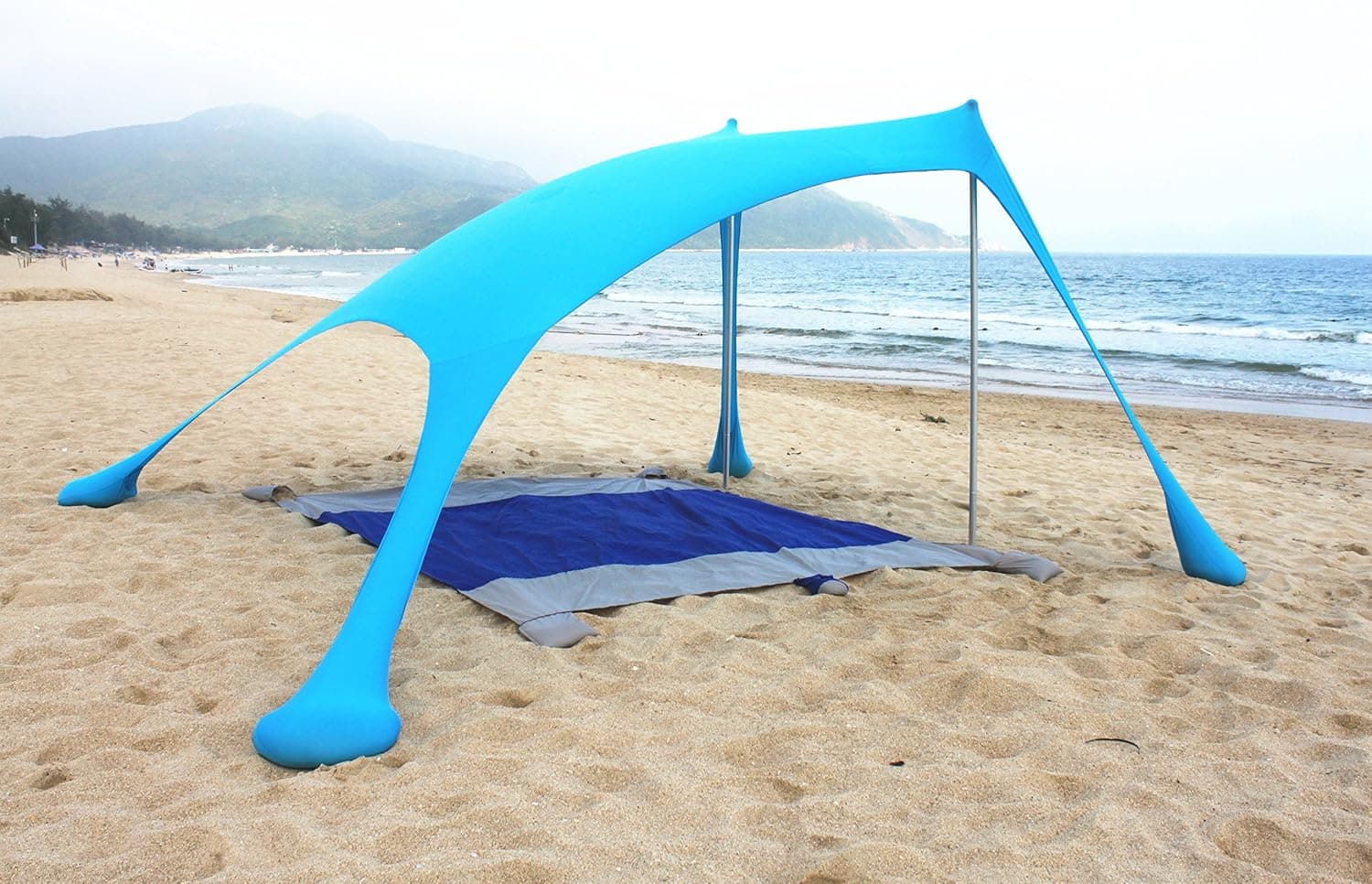 HORIZON OUTDOOR Tents Beach Tent with Sand Sandbag Anchors, Portable Lightweight Canopy Sun Shelter for Whole Family,2 Stakes 4 Sand Poles (Blue)