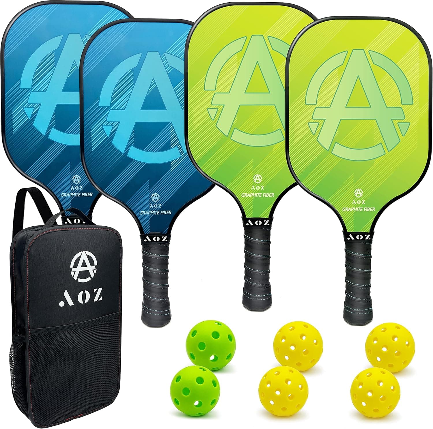 AOZINTL Pickleball Paddles Set of 4, Graphite Face Pickleball Paddles with Honeycomb Core and Premium Comfort Grip, Equipment with 6 Balls, Pickle-Ball Racquet with1 Portable Bag for Men and Women